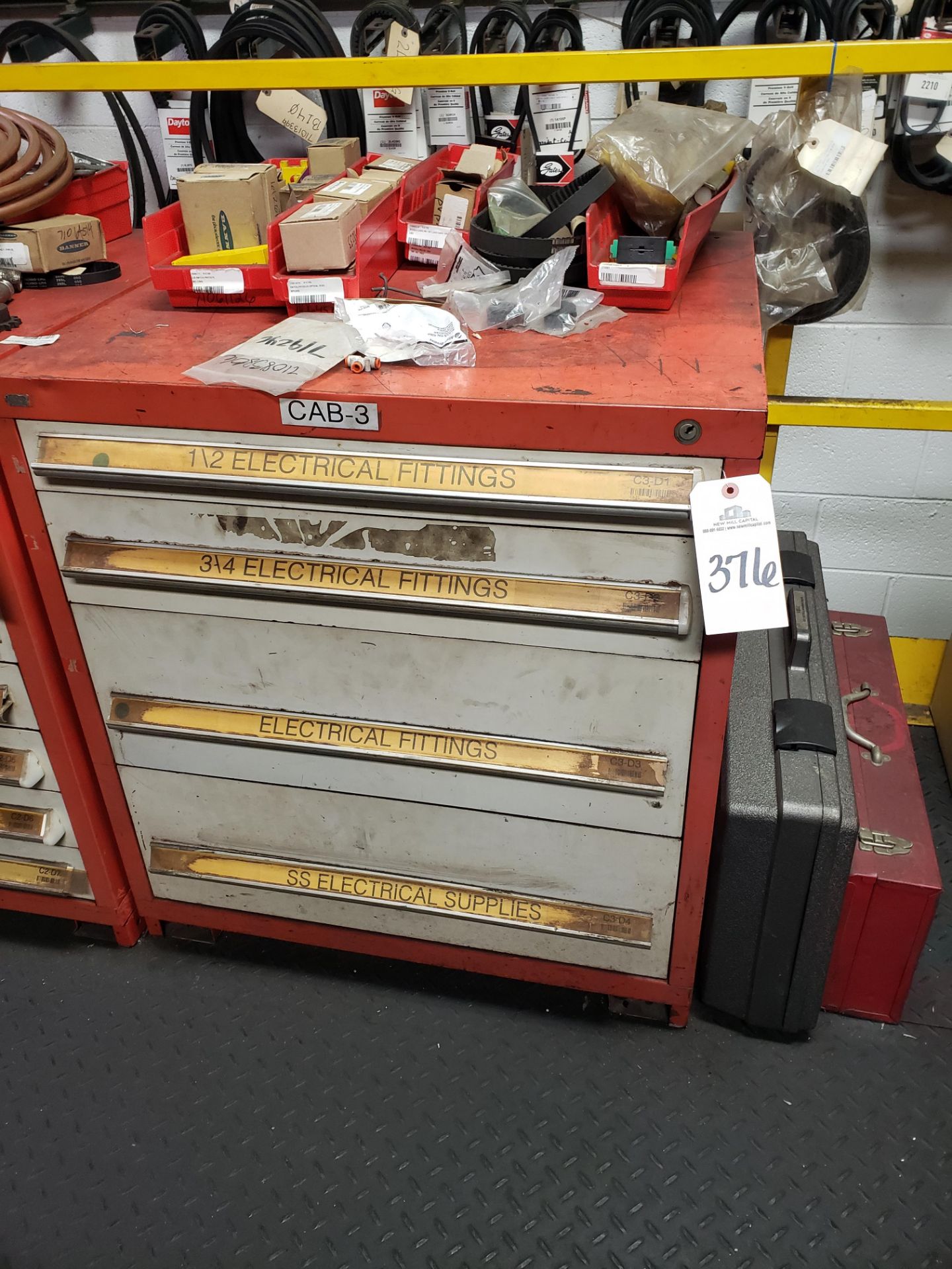 4 Drawer Storage Cabinet, W/ Contents, Spare Parts | Rig Fee: $100