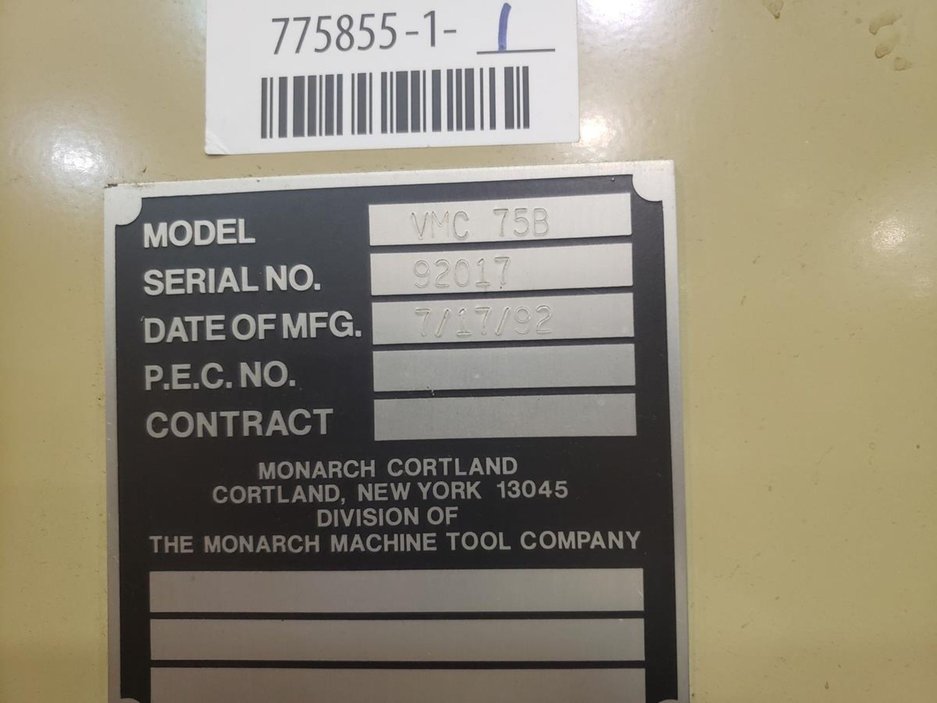 Monarch Cortland Dual Pallet CNC Vertical Maching Center, M# VMC-75B, S/N 92017, | Rig Fee $4750 - Image 2 of 7