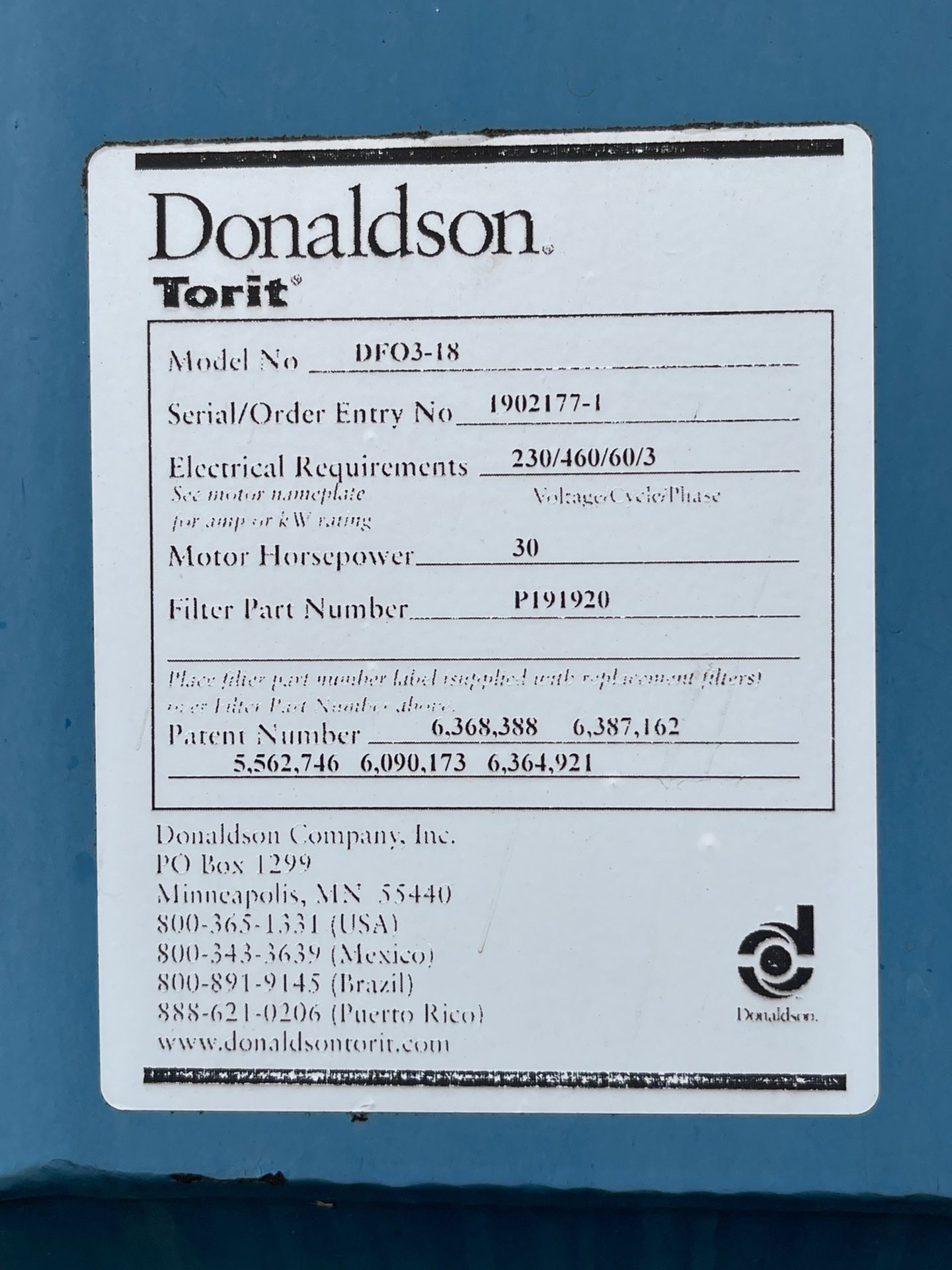 Donaldson Torit Dust Collector, Model #DF03-18, Serial #1902177-1, 18 Filters, 1 | Rig Fee $750 - Image 4 of 5