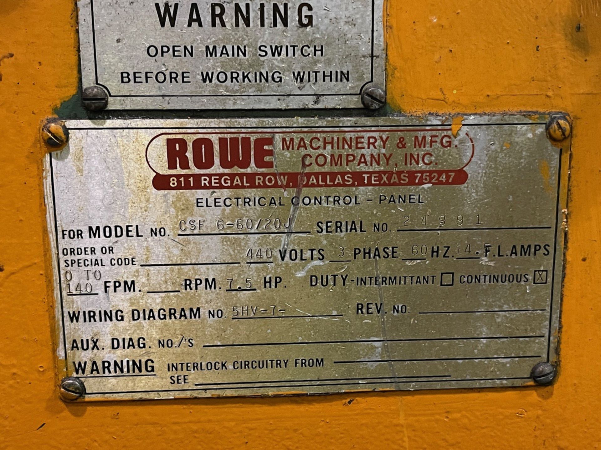 Rowe 10 Ton Coil Feeder, Model #CSF-6-60/20J, Serial #24991, 60" Wide and 72" O.D. | Rig Fee $8000 - Image 4 of 10