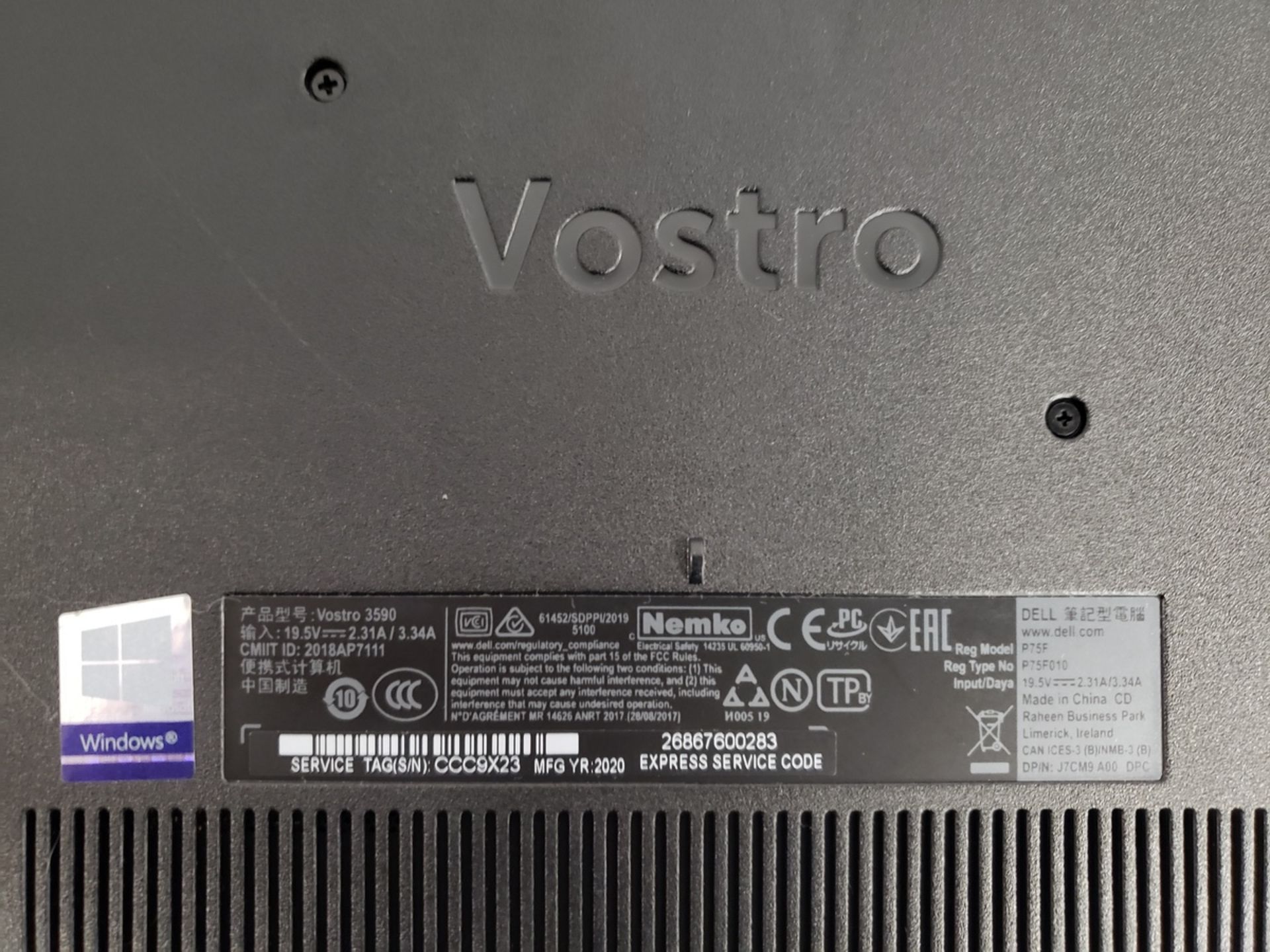 Dell Vostro Laptop Intel Core i5 10th Gen, M# P75F | Rig Fee: $10 - Image 2 of 3