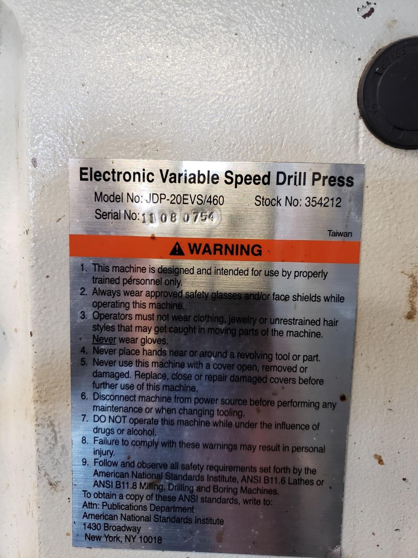 Jet Variable Speed Drill Press, M# JPD-20EVS/460, S/N 11080754 | Rig Fee $185 - Image 2 of 2