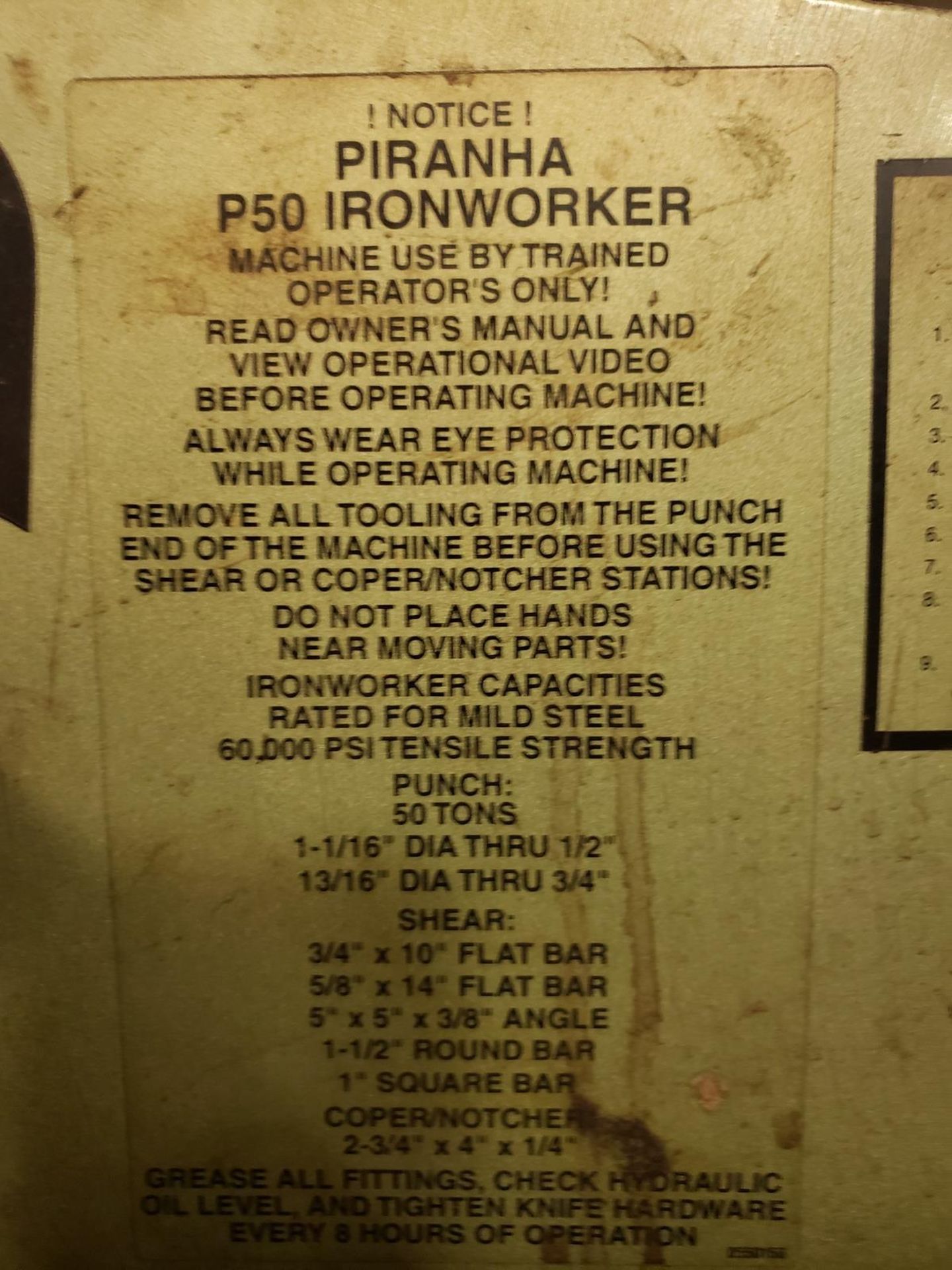 Piranha Ironworker, M# P50, S/N P50 6276, W/ Tooling | Rig Fee $310 - Image 3 of 6