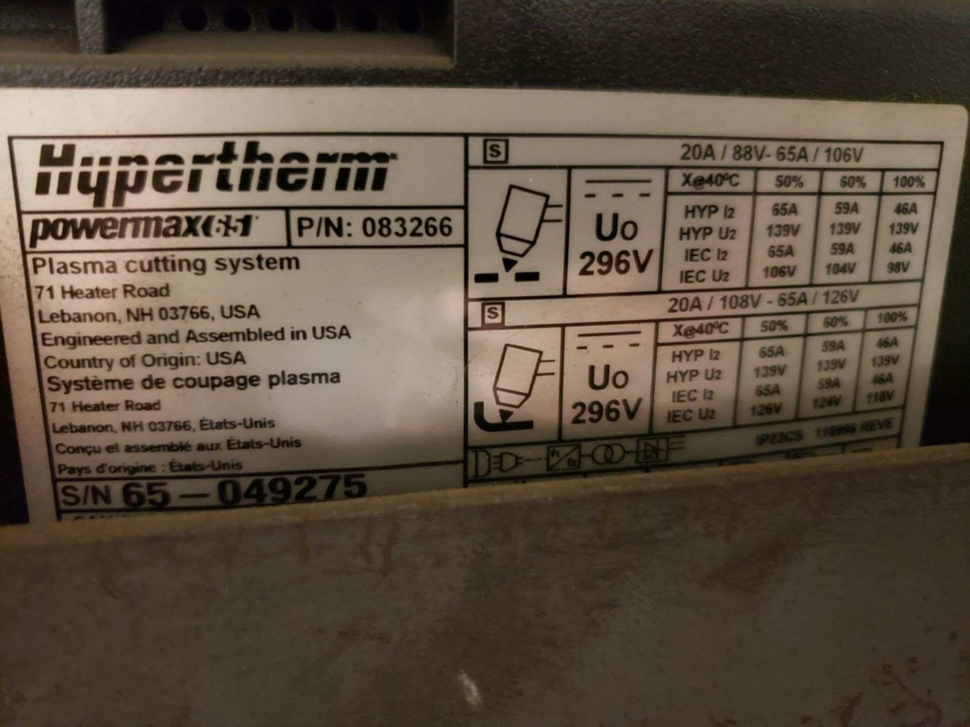 Hypertherm Plasma Cutter, M# Powermax 65, S/N 65-049275 | Rig Fee $185 - Image 2 of 2