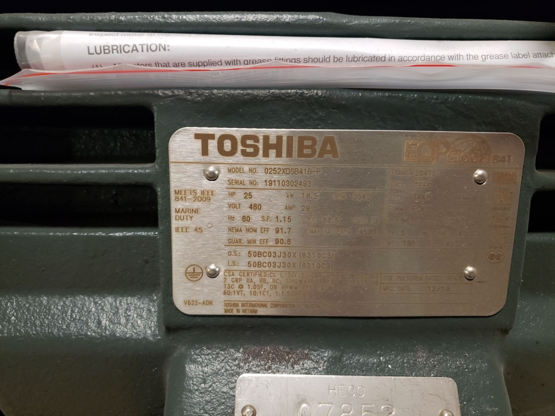 Toshiba Motor, 25 HP, 284TS Frame | Rig Fee $125 - Image 2 of 2