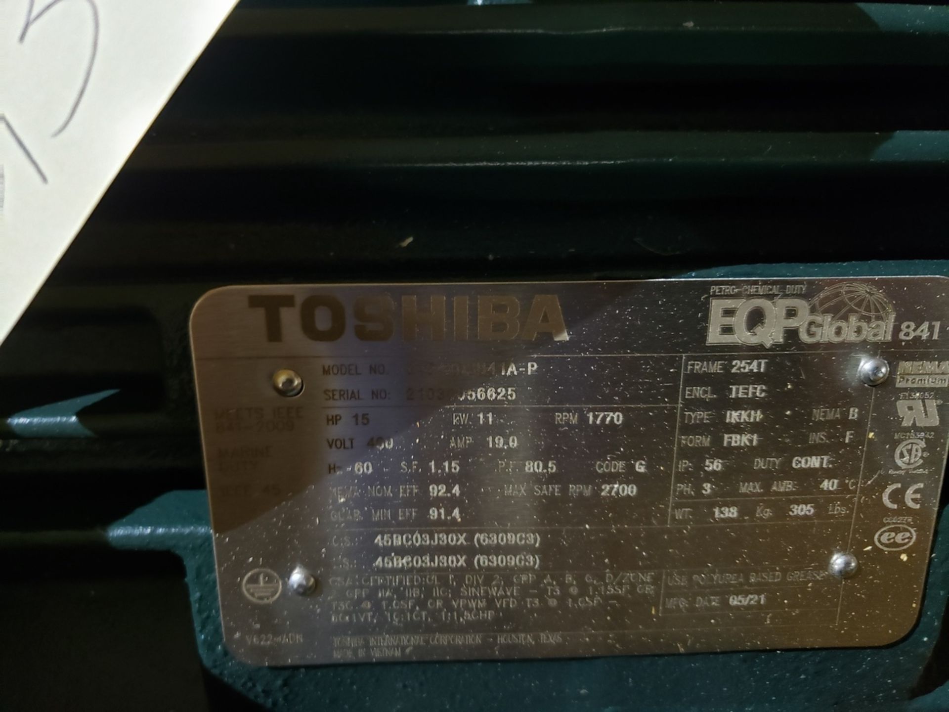 Toshiba Motor, 15 HP, 254T Frame | Rig Fee $125 - Image 2 of 2