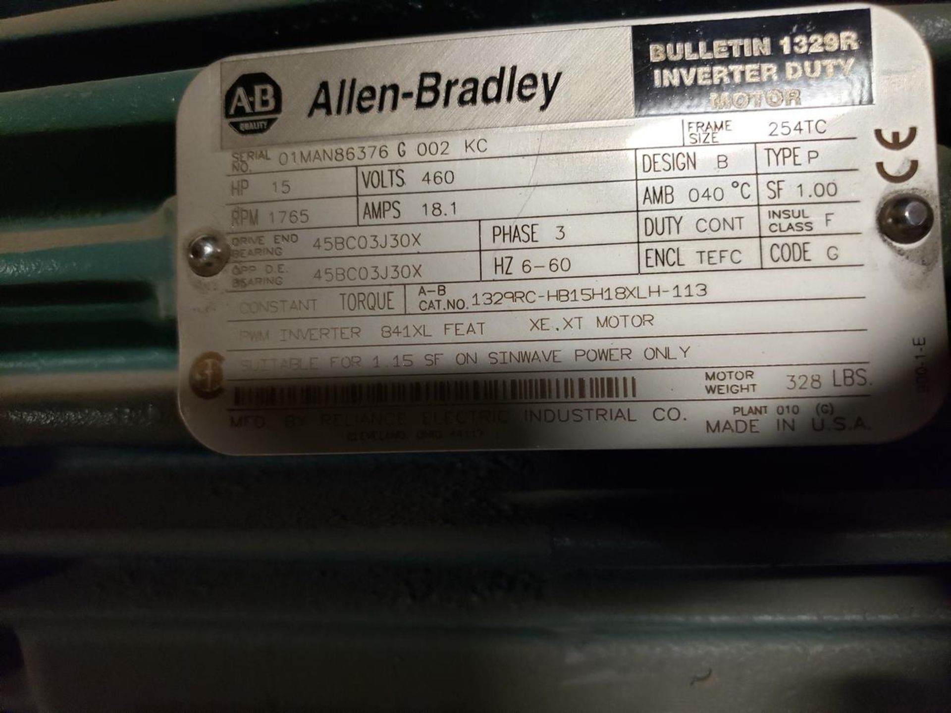 Allen Bradley Motor, 15 HP, 254TC Frame | Rig Fee $125 - Image 2 of 2