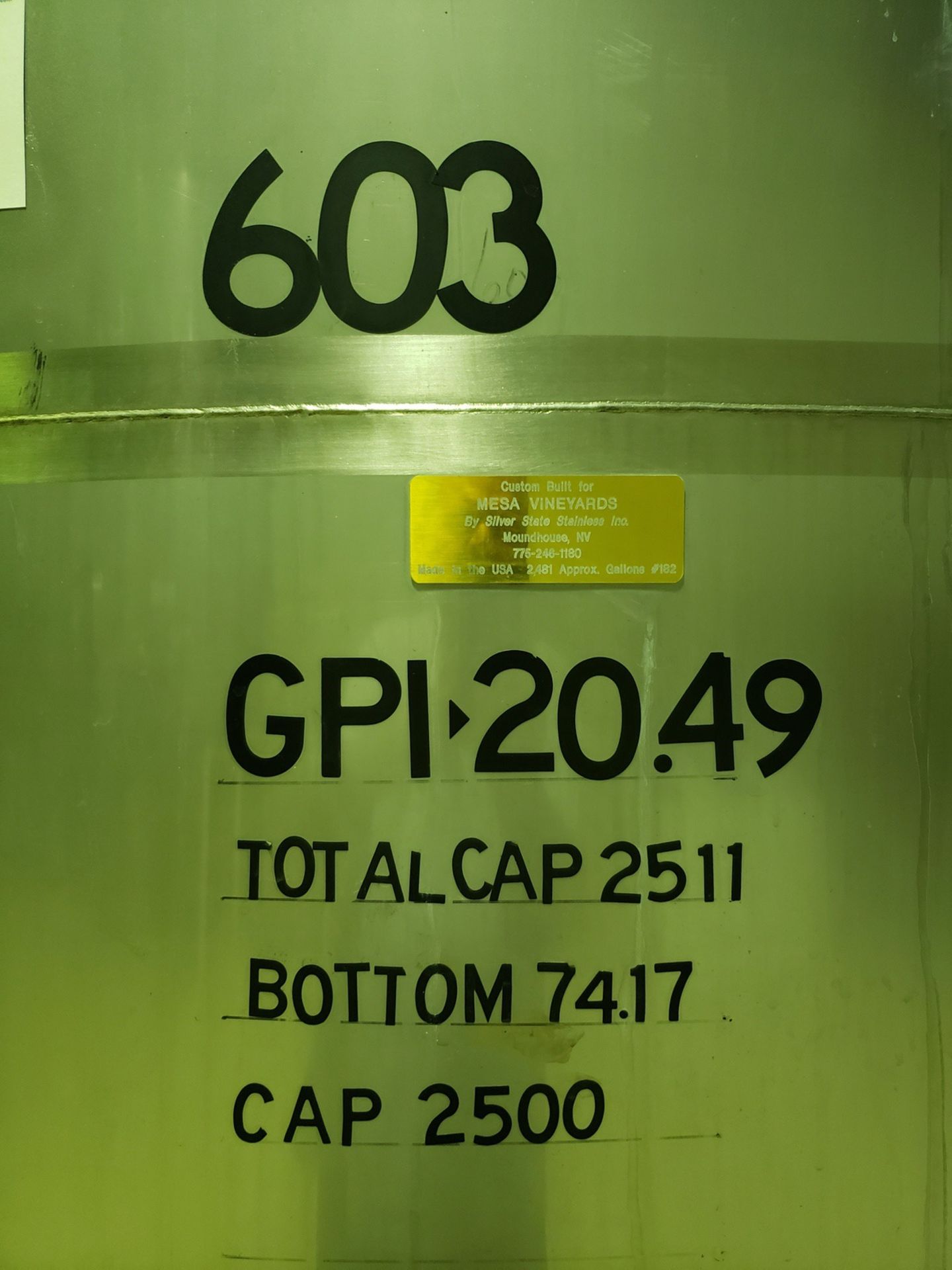 Silver State 2,500 Gallon 316 Stainless Steel Holding Tank, 6' 6" O.D. X 152" O.A.H | Rig Fee $1200 - Image 2 of 5