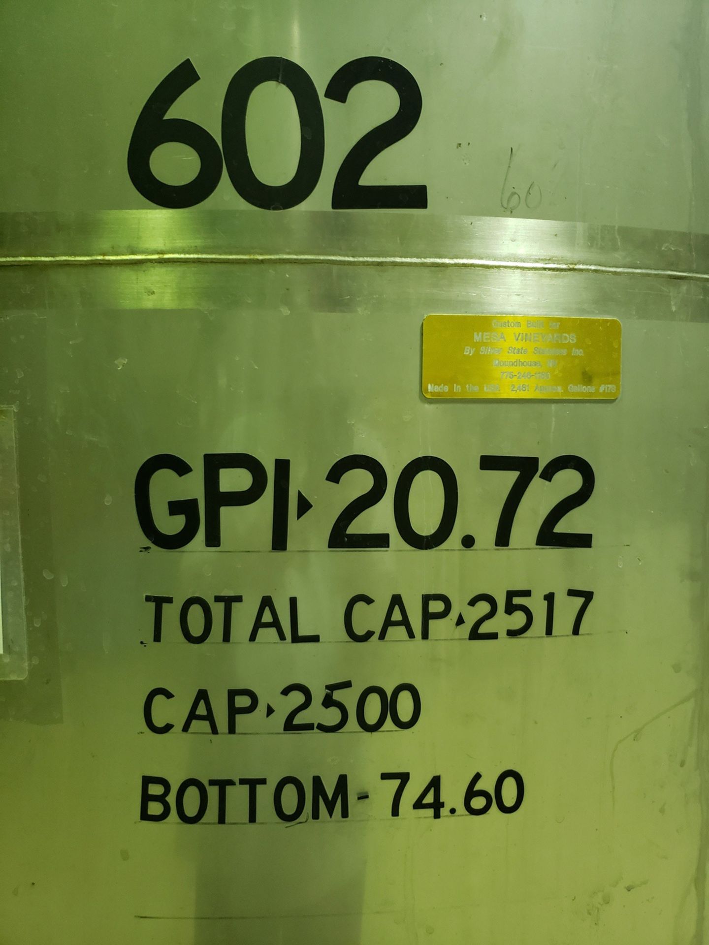 Silver State 2,500 Gallon 316 Stainless Steel Holding Tank, 6' 6" O.D. X 152" O.A.H | Rig Fee $1200 - Image 2 of 5