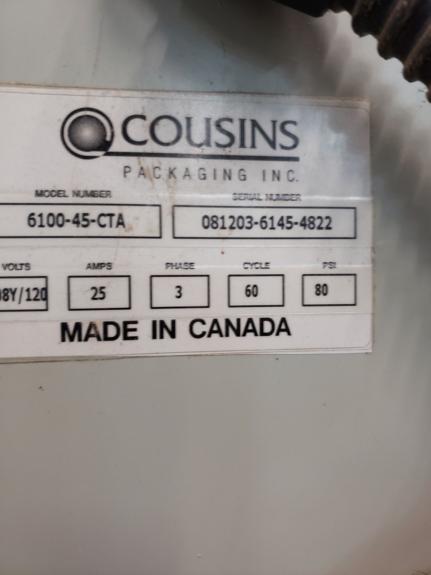 Cousins Automatic Stretch Wrapping Machine, M# 6100-45-CTA, S/N 081203-6145-4822 | Rig Fee $1000 - Image 2 of 4