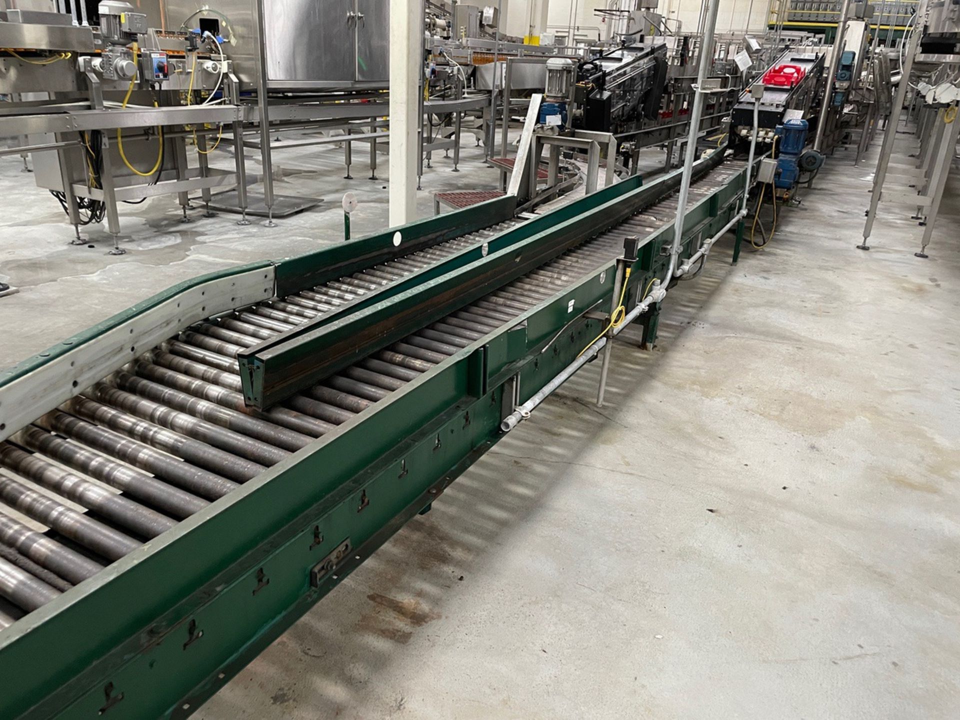 Power Roller Conveyor, Approx 14in W Belt x 28ft L & 18ft L Legs | Rig Fee $350