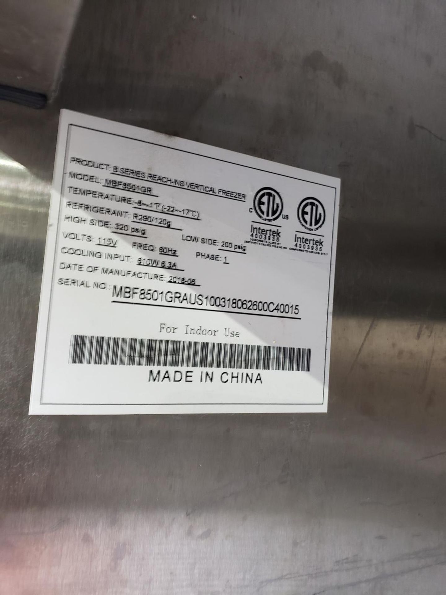 Atosa Stainless Steel Vertical Freezer, M# MBF8501C3R, S/N MBF8501GRAUS100318062600 | Rig Fee: $75 - Image 2 of 3