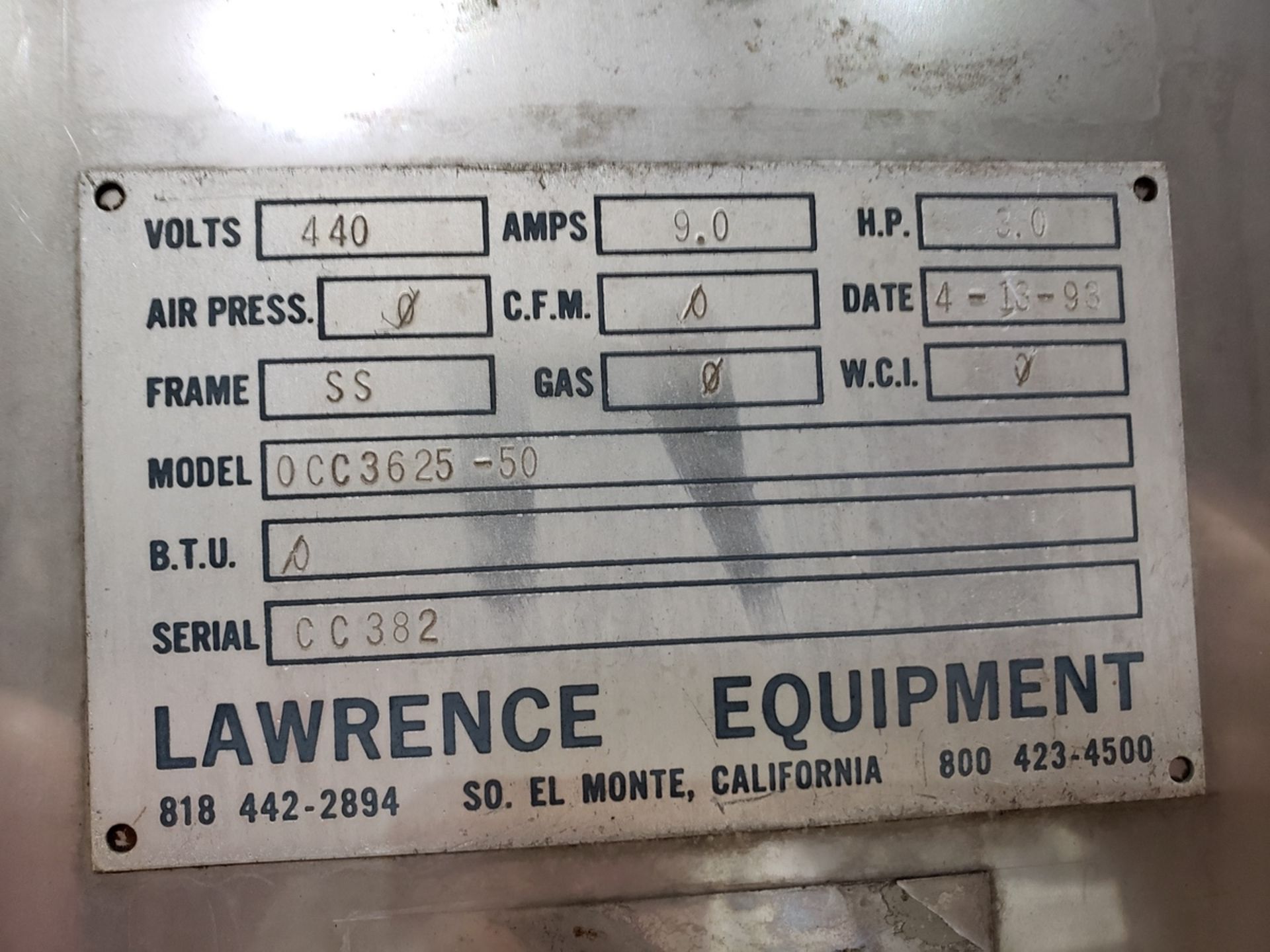 Lawrence Equipment 5 Level Reciprocating Flow Tortilla Cooler, M# 0CC3625-50, S/N C | Rig Fee: $3200 - Image 2 of 7