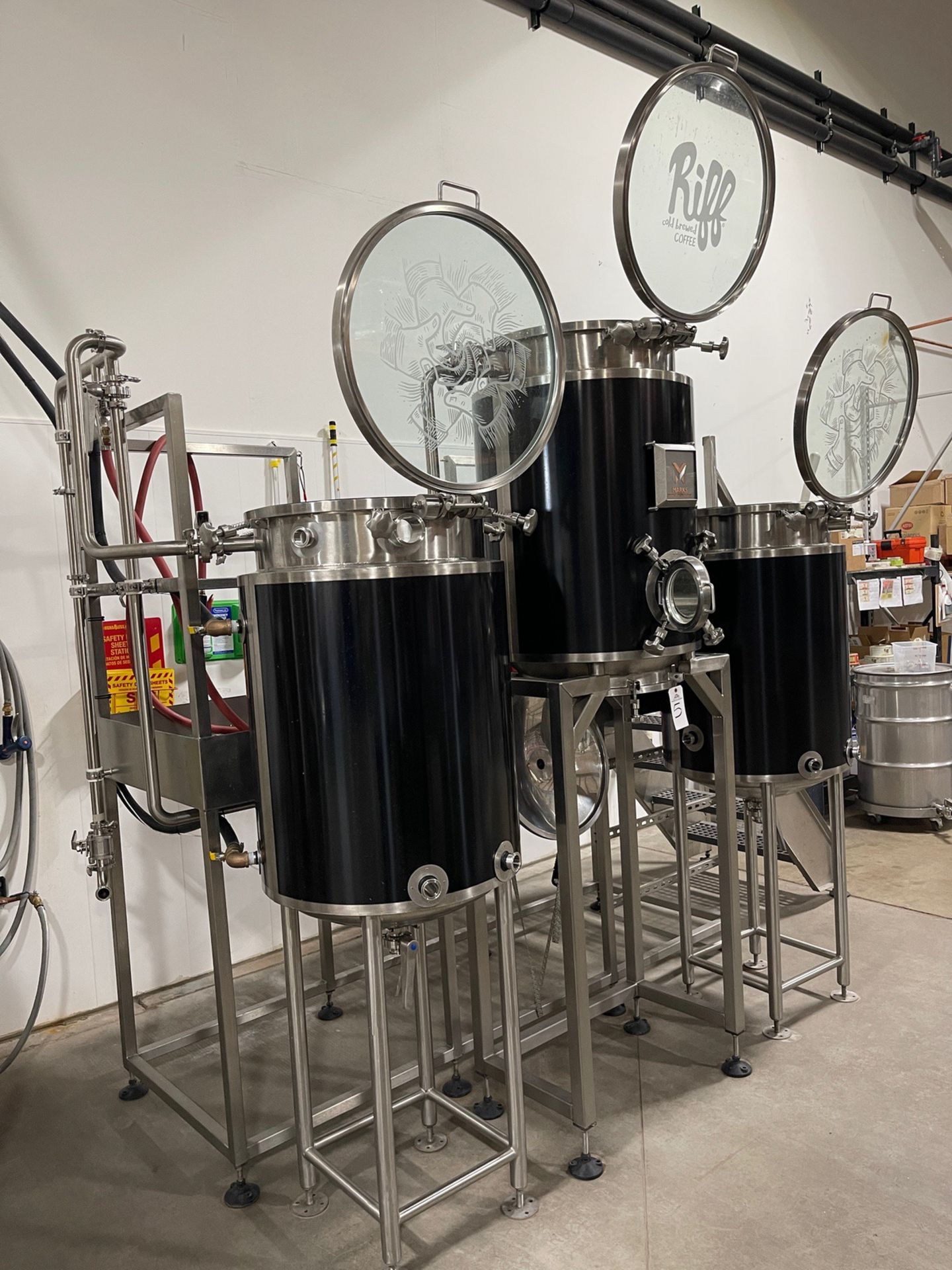 Marks DMW 2 BBL Coffee Pilot Brew System, 3 Tanks with Platform, 2 Glycol Jacketed V | Rig Fee $900