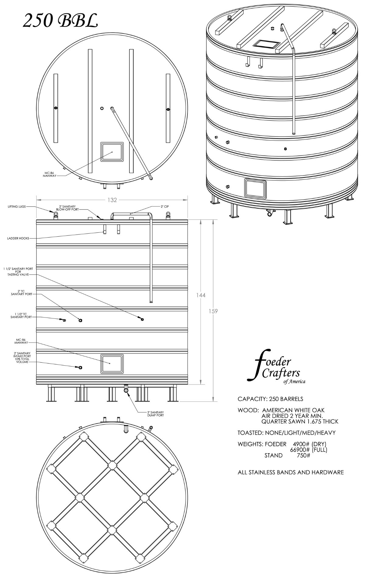 2015 Foeder Crafters of America (FCA) 250 BBL Foeder, American White Oak | Rig Fee: $5700 w/ Saddles - Image 6 of 6