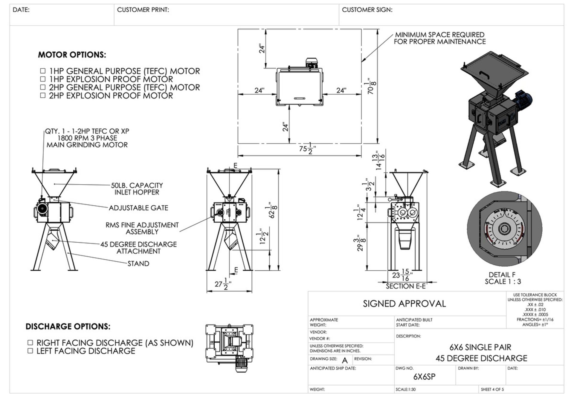 RMS 6X6 Single Pair Grain Mill, 5 HP, 45-Deg Discharge | Rig Fee $500 - Image 2 of 2