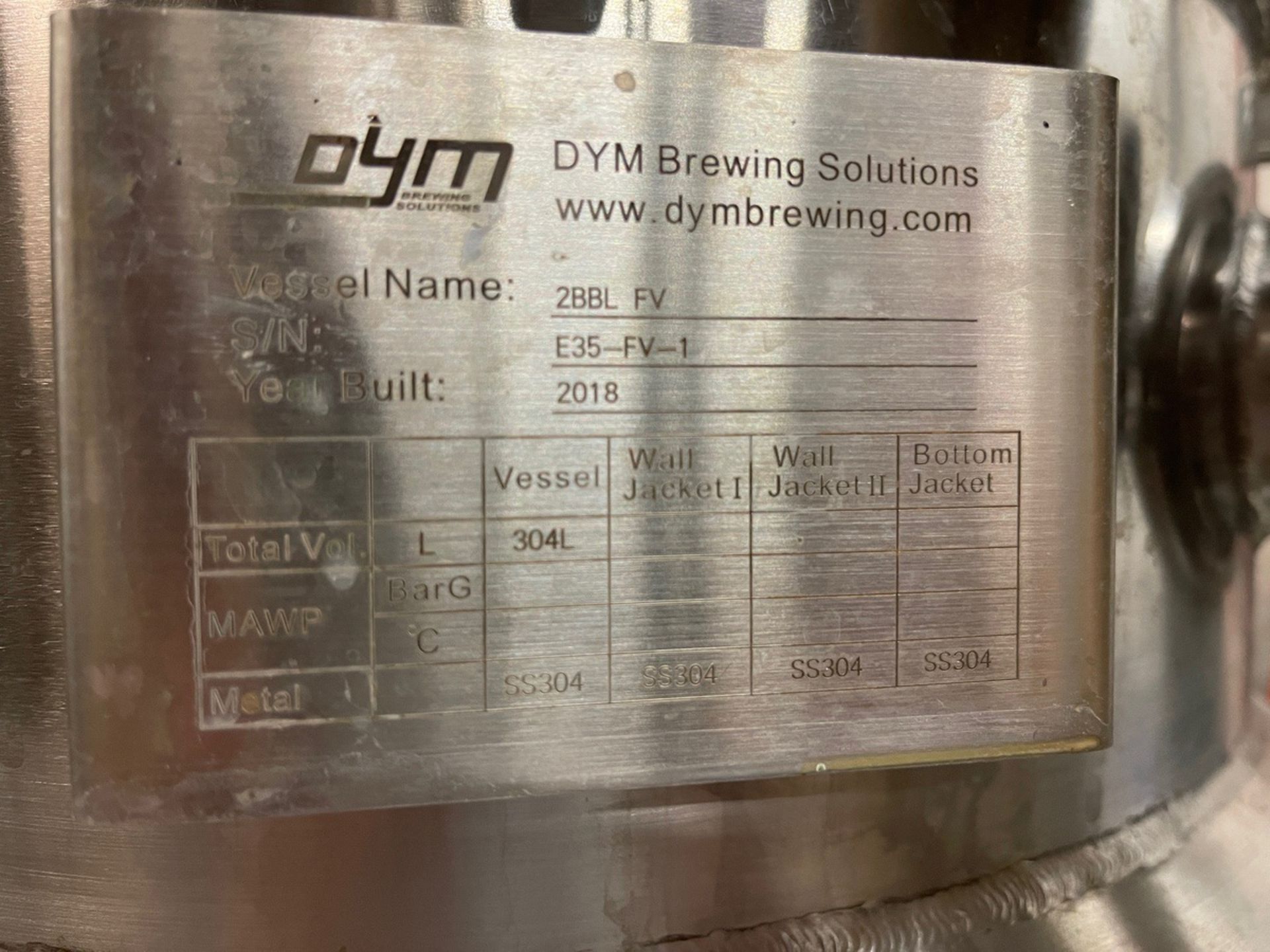 2019 DYM 2 BBL Pilot System Fermentation Vessel, Cone Bottom, Glycol Jacketed, Zwic | Rig Fee $250 - Image 3 of 3