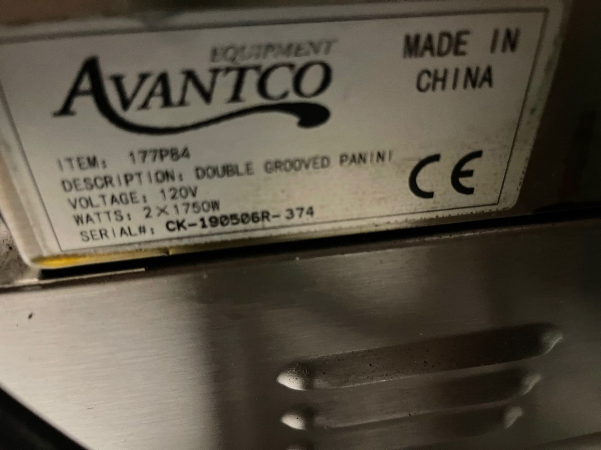 Avantco Dual Grooved Panini Press, S/N CK-190506R- 374 | Rig Fee $10 - Image 2 of 2