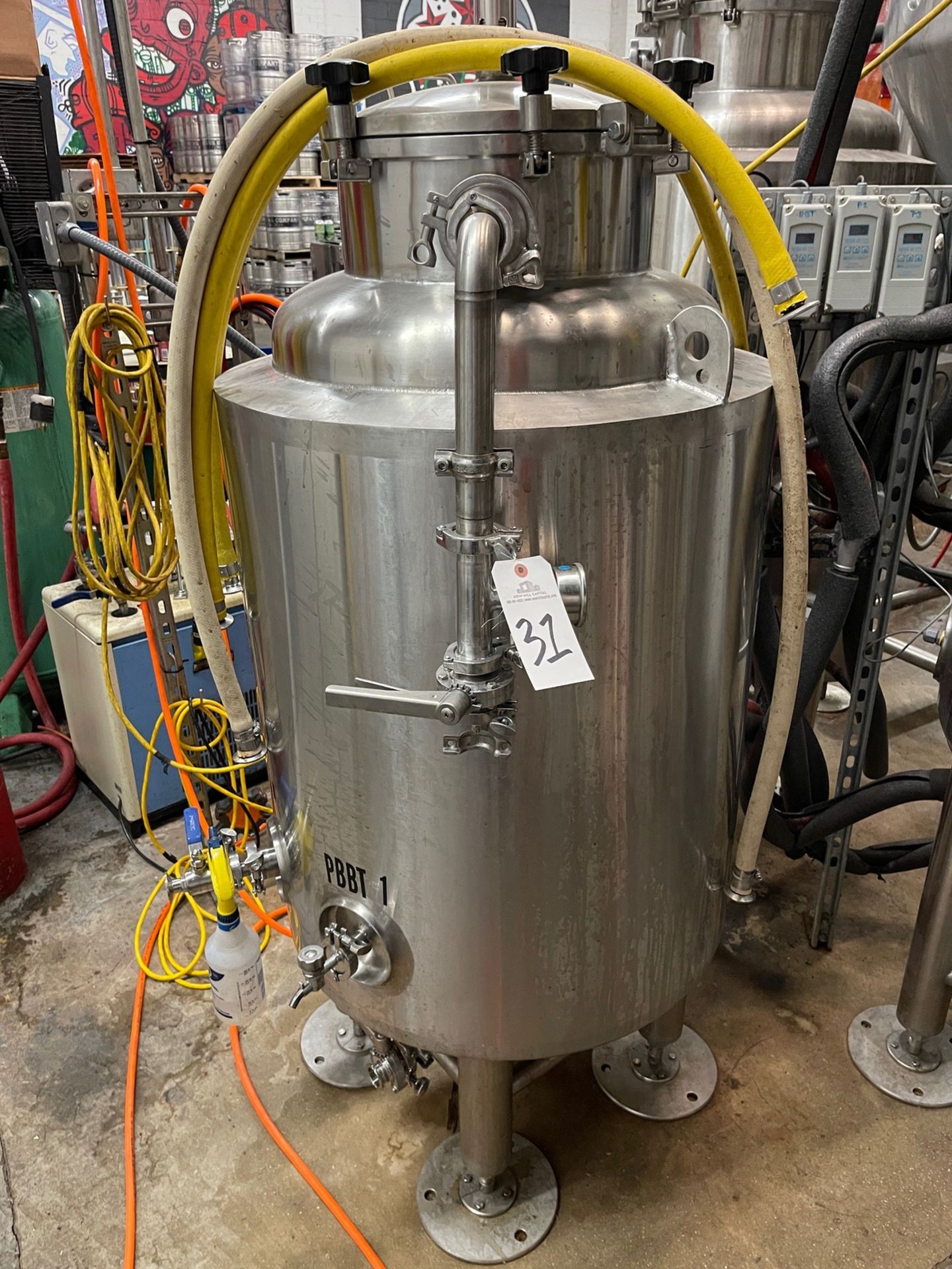 2019 DYM 2 BBL Pilot System Brite Tank, Glycol Jacketed, Zwickel Valve, CIP Arm | Rig Fee $250