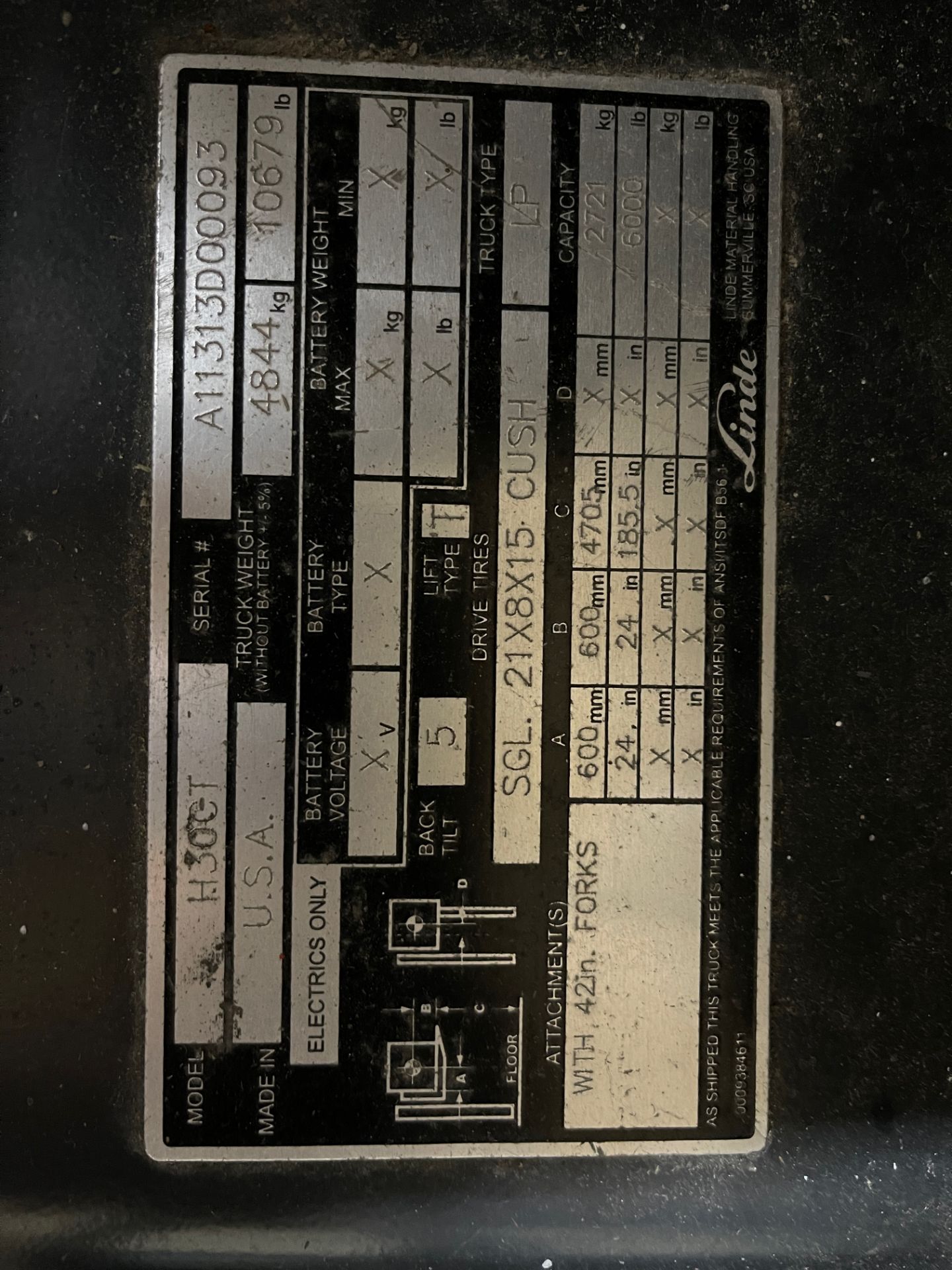 Linde LP Lift Truck, Capacity 6000LB, Model H30 CT, S/N A11313D00093 | Rig Fee $50 - Image 3 of 3