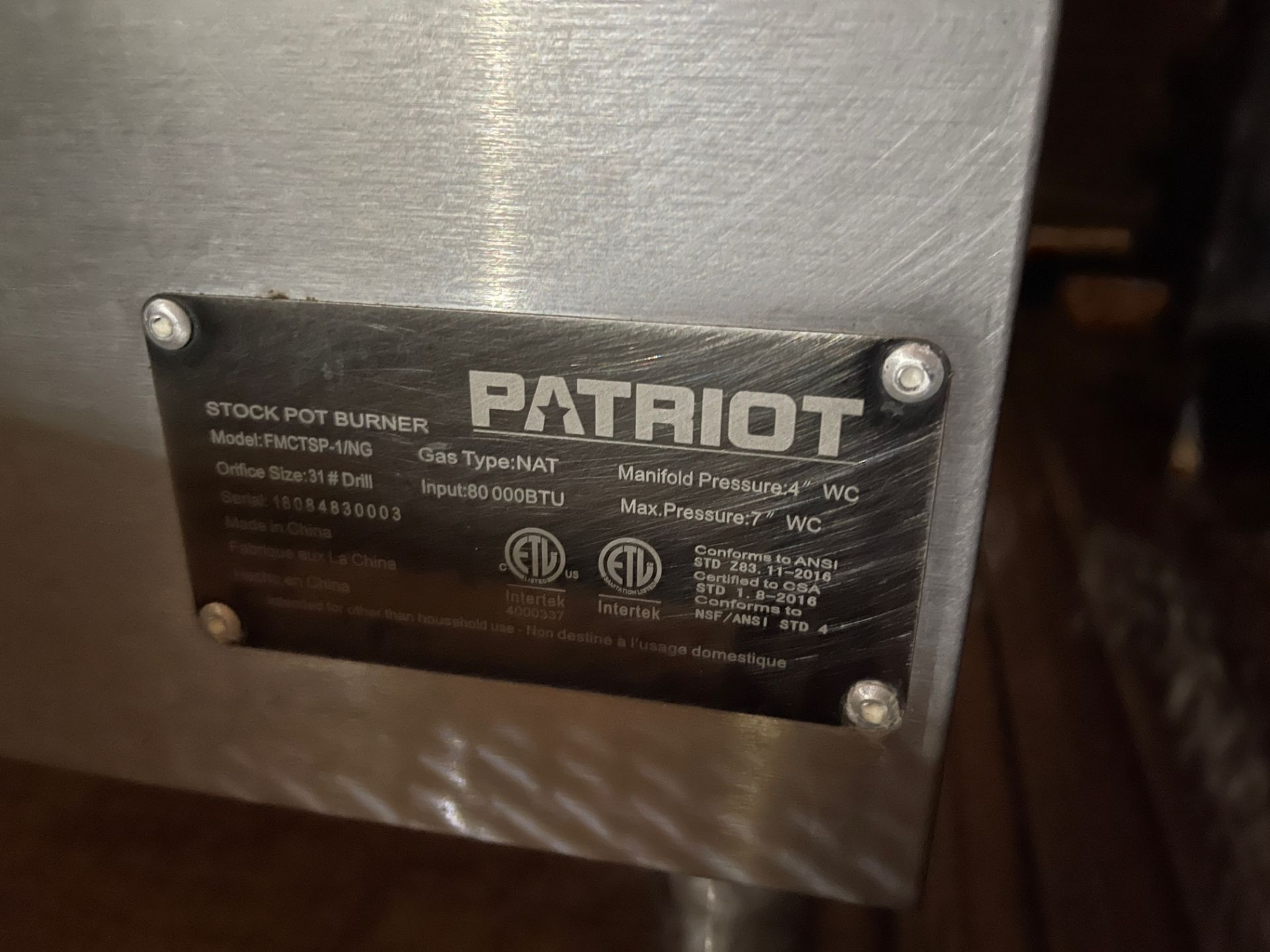 Patriot Natural Gas Stock Pot Cooker, Model FMCTSP-1/NG, S/N 180 8 4 8 3 0 0 03 | Rig Fee $75 - Image 2 of 2