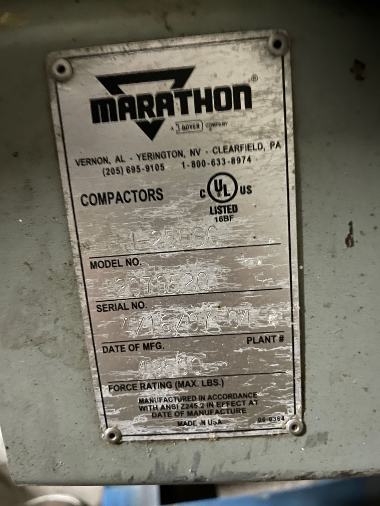 Marathon Trash Compactor Hydraulic Pump, Model PJ-250SC, S/N 2070520 | Rig Fee $50 - Image 2 of 4