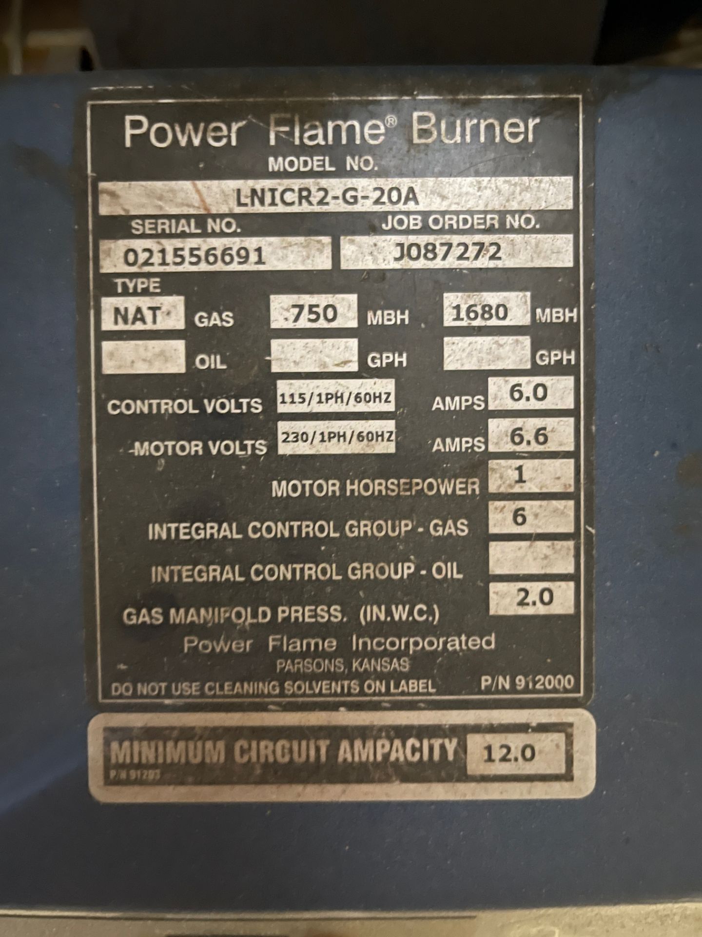 2017 Columbia Boiler MPH-40, S/N 154046, Power Flame Burner Model LNICR2-G-20A, S/N | Rig Fee $1250 - Image 6 of 7