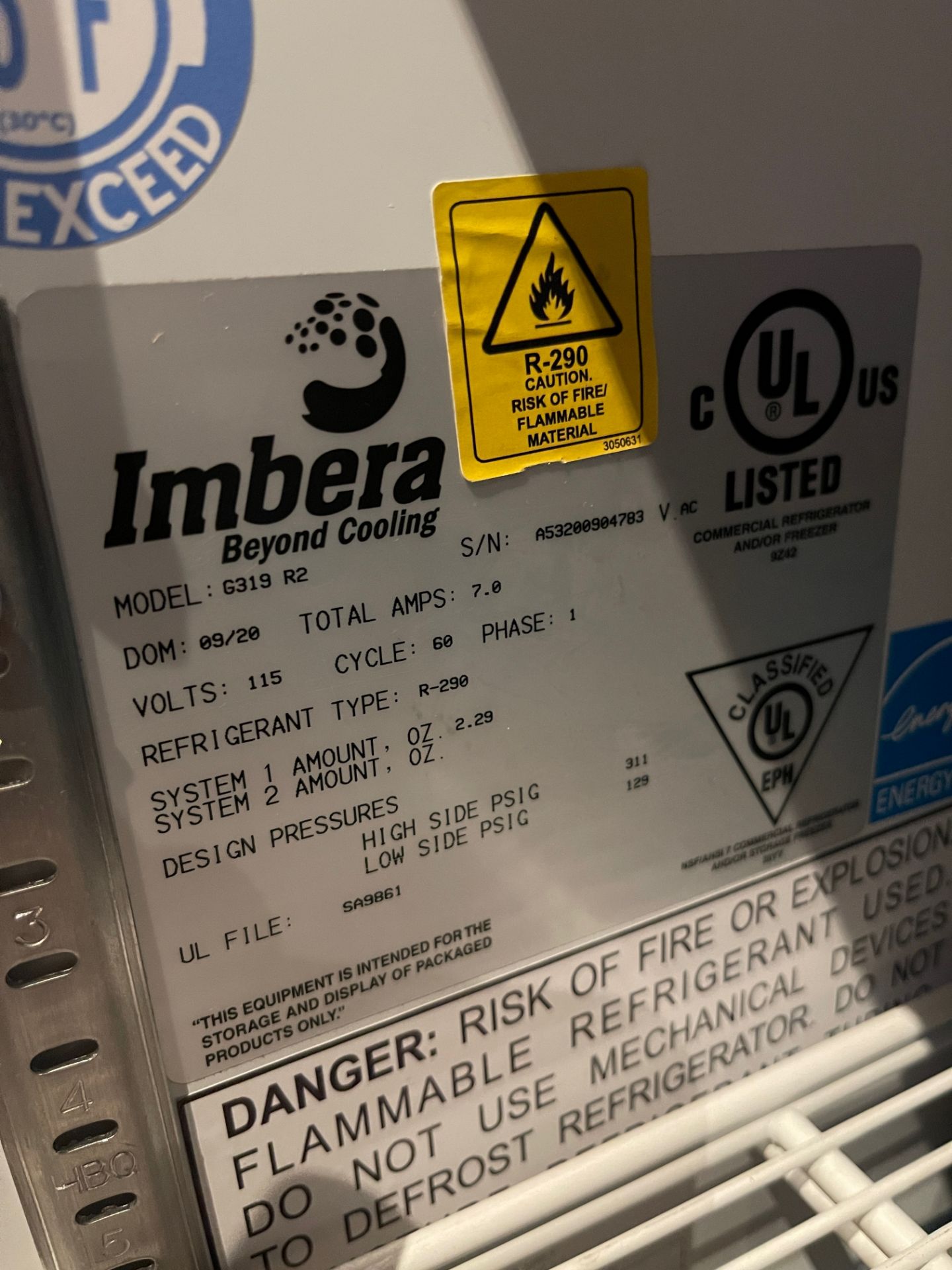 Imbera 1 Door Reach-In Cooler, Model 6319 R2, S/N A53200904783 | Rig Fee $75 - Image 2 of 2