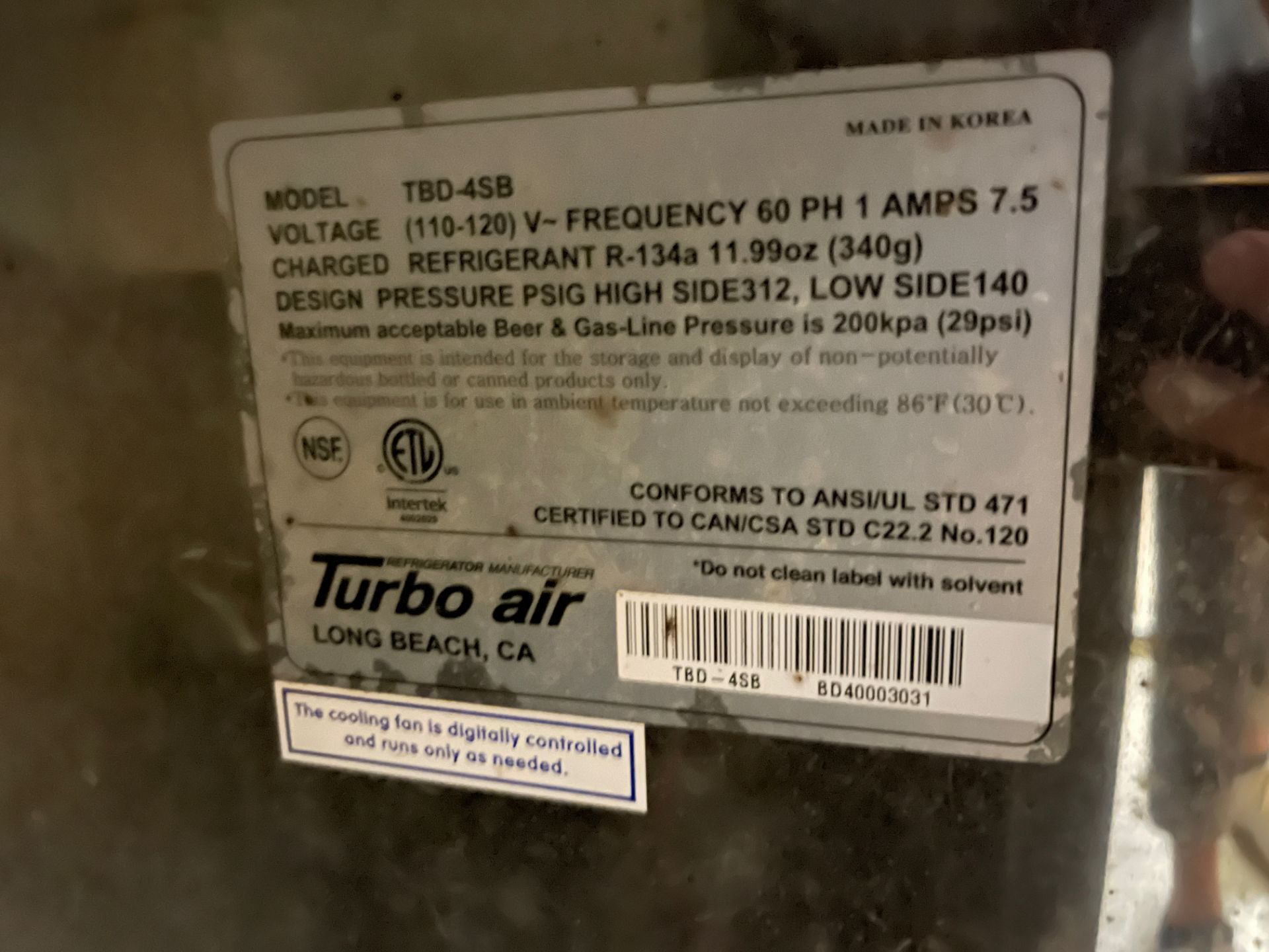 Turbo Air 4-Head Direct Pull Draft Cooler, Model TBD-4SB | Rig Fee $150 - Image 4 of 4