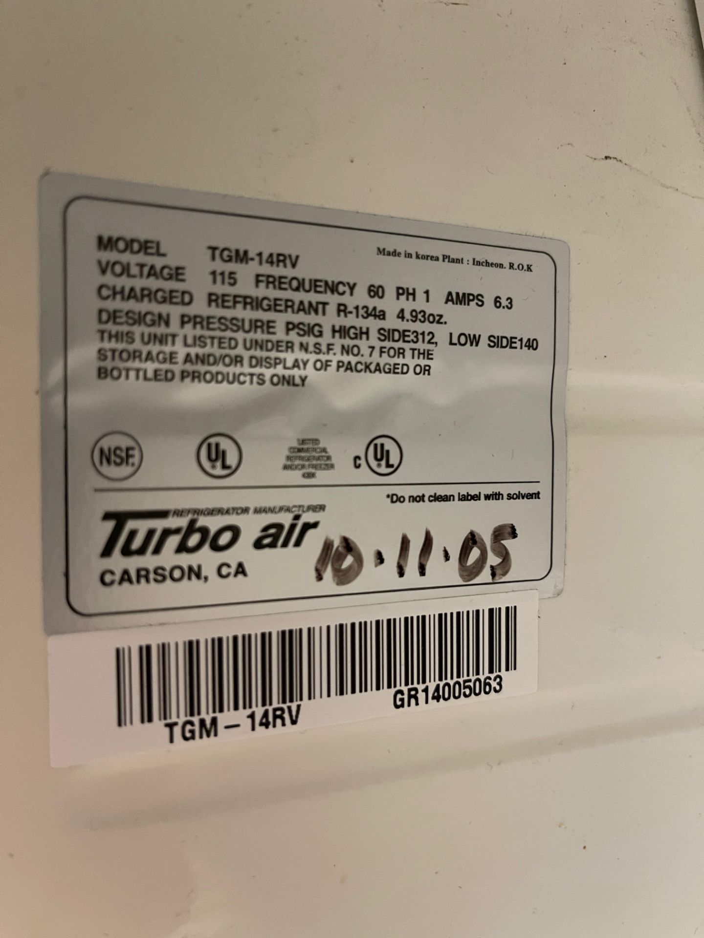 Turbo Air 1-Door Reach-In Cooler, Model TGM-14RV | Rig Fee $75 - Image 2 of 2