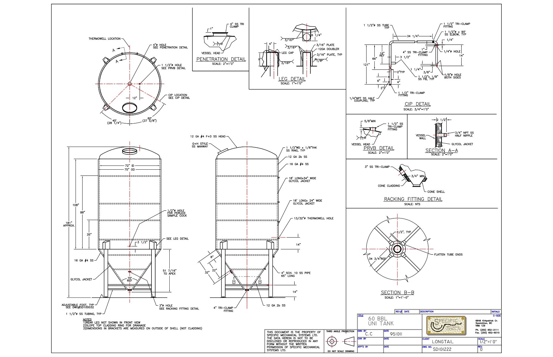 Specific Mechanical 60 BBL Unitank Fermenter, Cone Bottom, Glycol Jacketed, Tempera | Rig Fee $1300 - Image 3 of 3