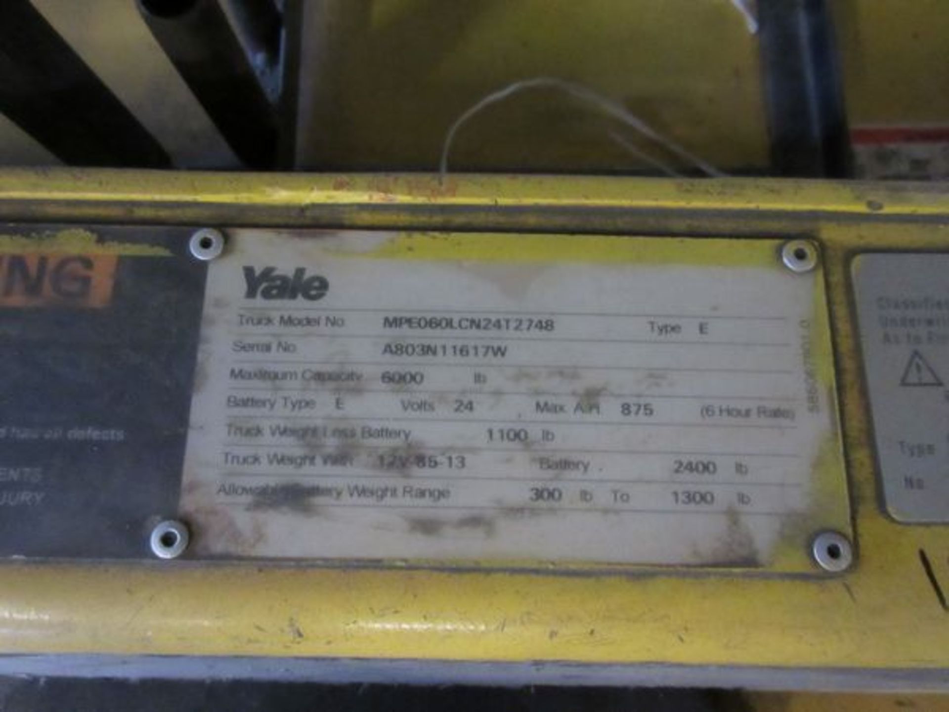 Yale MPE060LCN24T2748 Elec. Pallet Jack, 6000 Lb., 24 Volt, No Charger (Site Tag #15 | Rig Fee $25 - Image 3 of 4