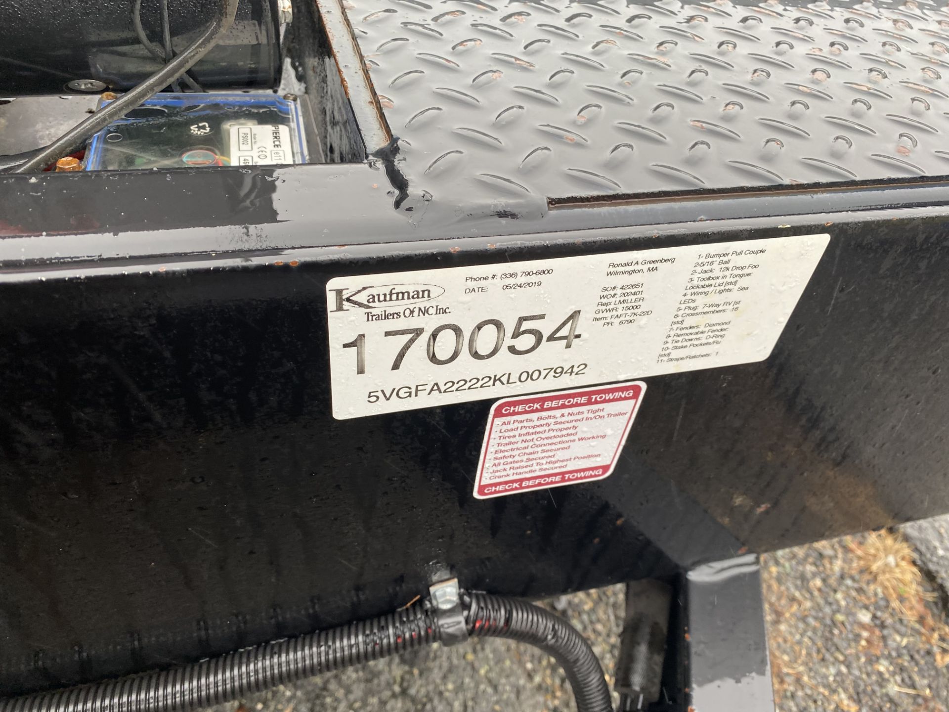 2019 Kaufman Tandem Axle, 26' Tilt Deck Car Trailer w/Pierce 12K Ton Winch w/Wireless Remote, VIN#: - Image 5 of 8