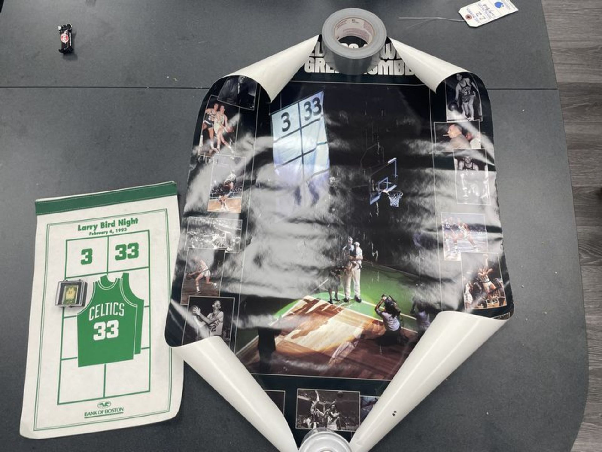 (Lot) Larry Bird c/o: Larry Bird Night Feb 4 1993 Commemorative Jersey Banner, Feb 3 1993