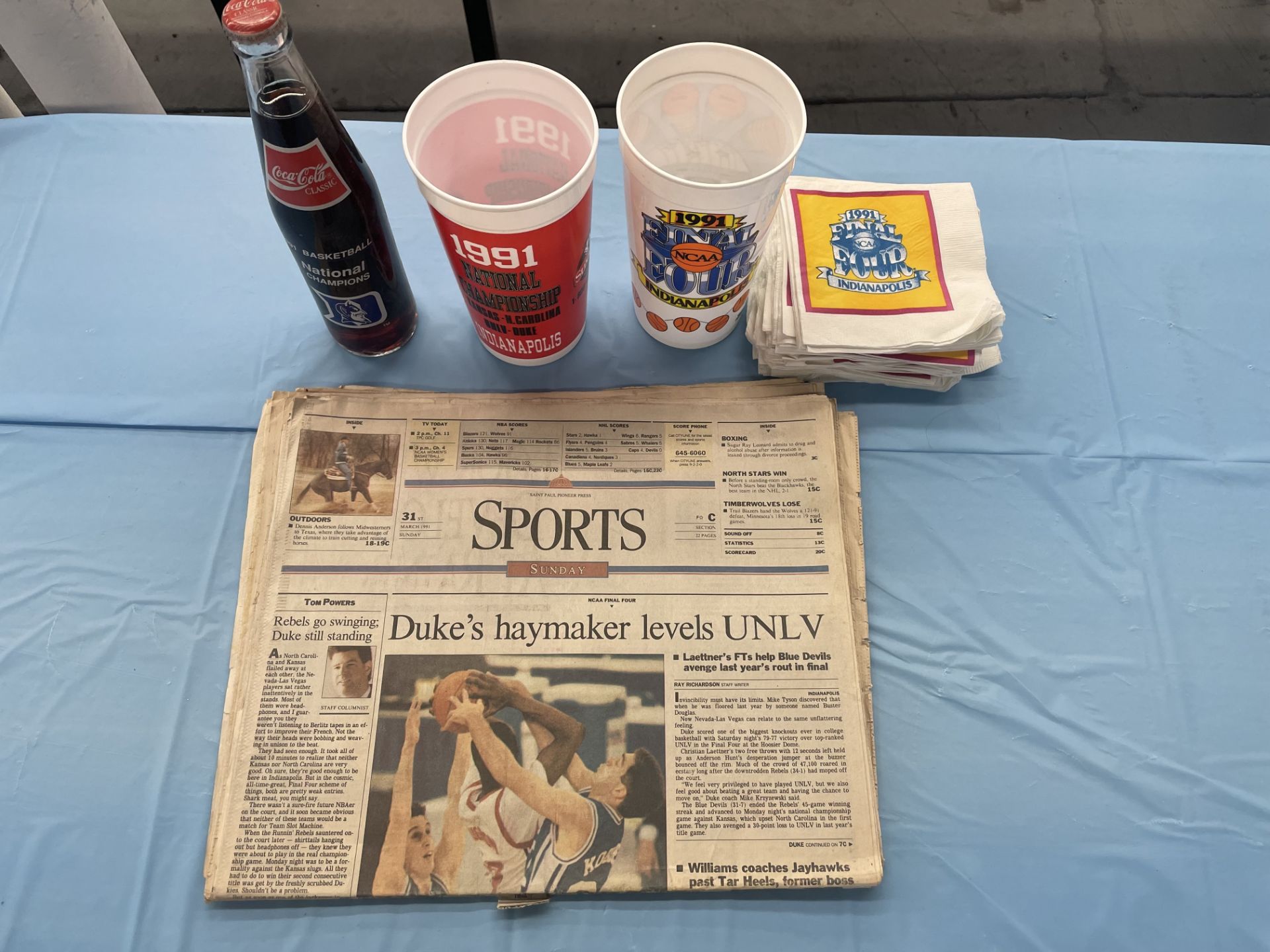 (Lot) Duke c/o: 1991 Duke Basketball National Champions Coke bottle, Plastic Commemorative cup, (15) - Image 2 of 6