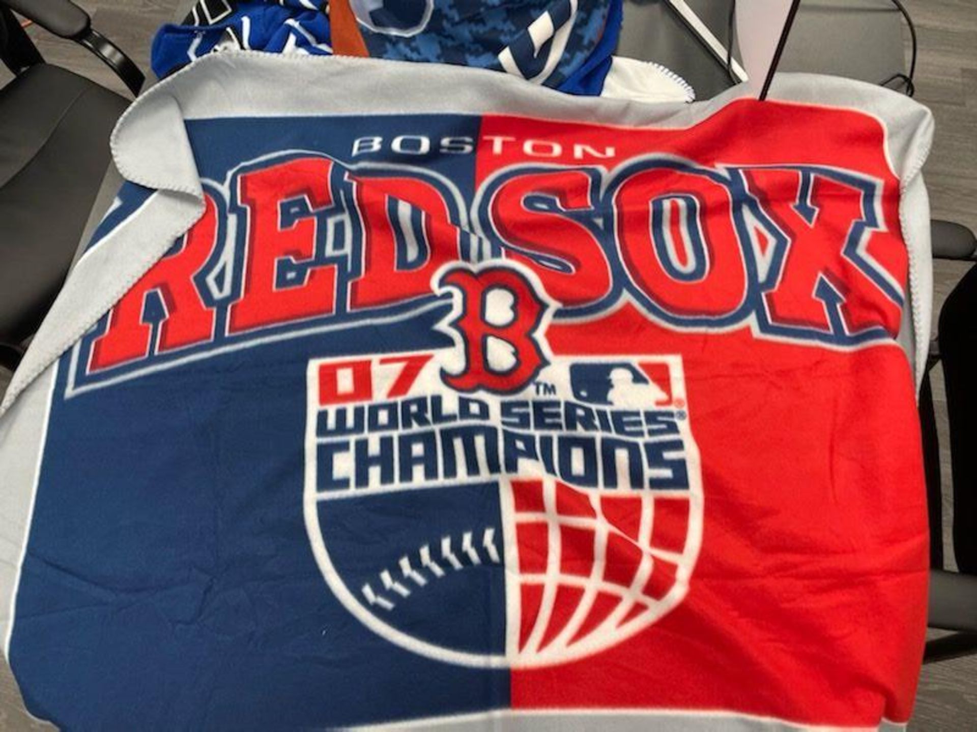 (Lot) BDA 2007 Post Season MLB Blanket, Red Sox World Series Champions 2007 Blanket, (2) MLB