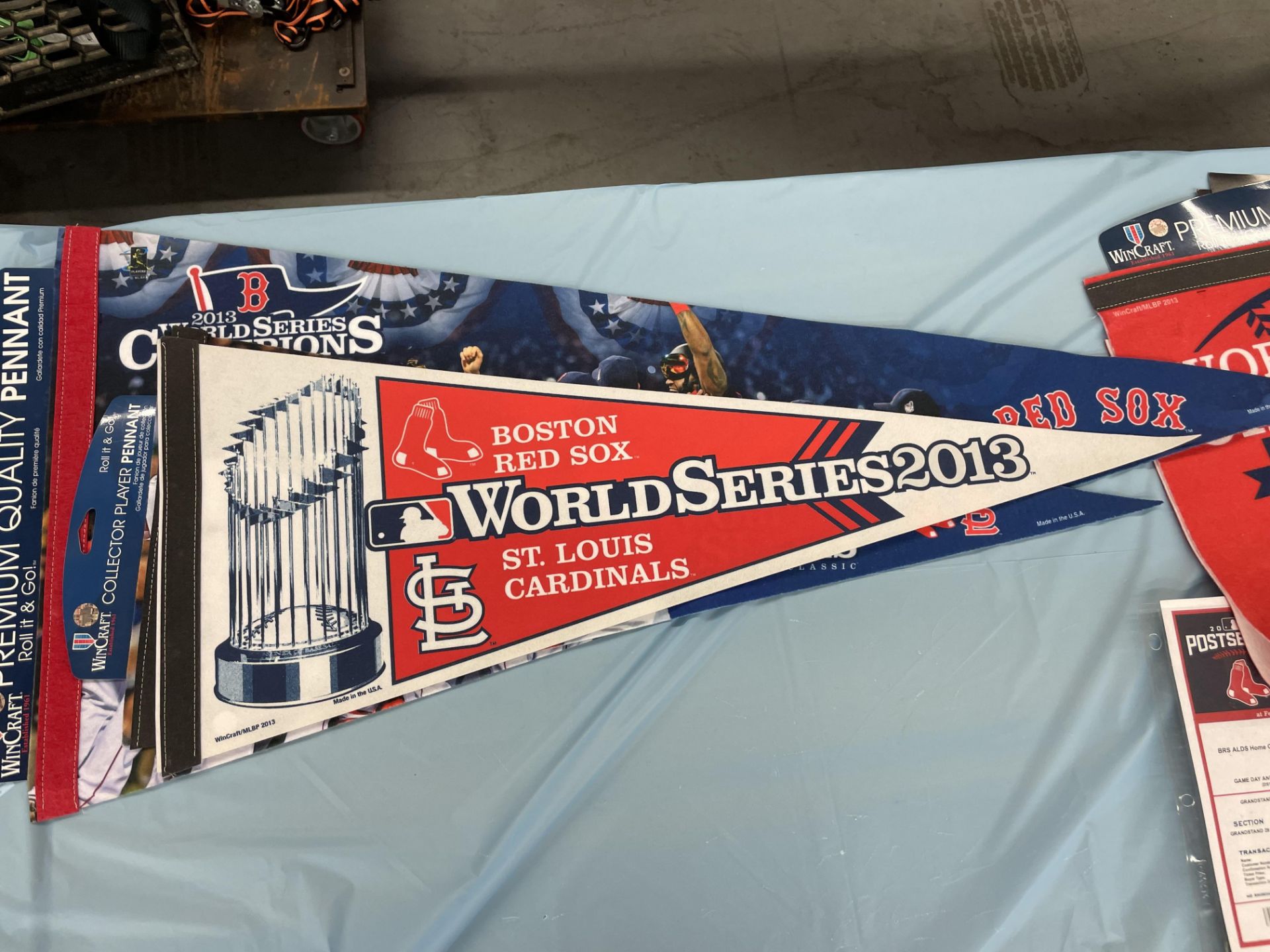 (Lot) Red Sox c/o: 8 time World Series Champions Premium Banner, 2004 David Ortiz Wheaties Box, 2013 - Image 6 of 6