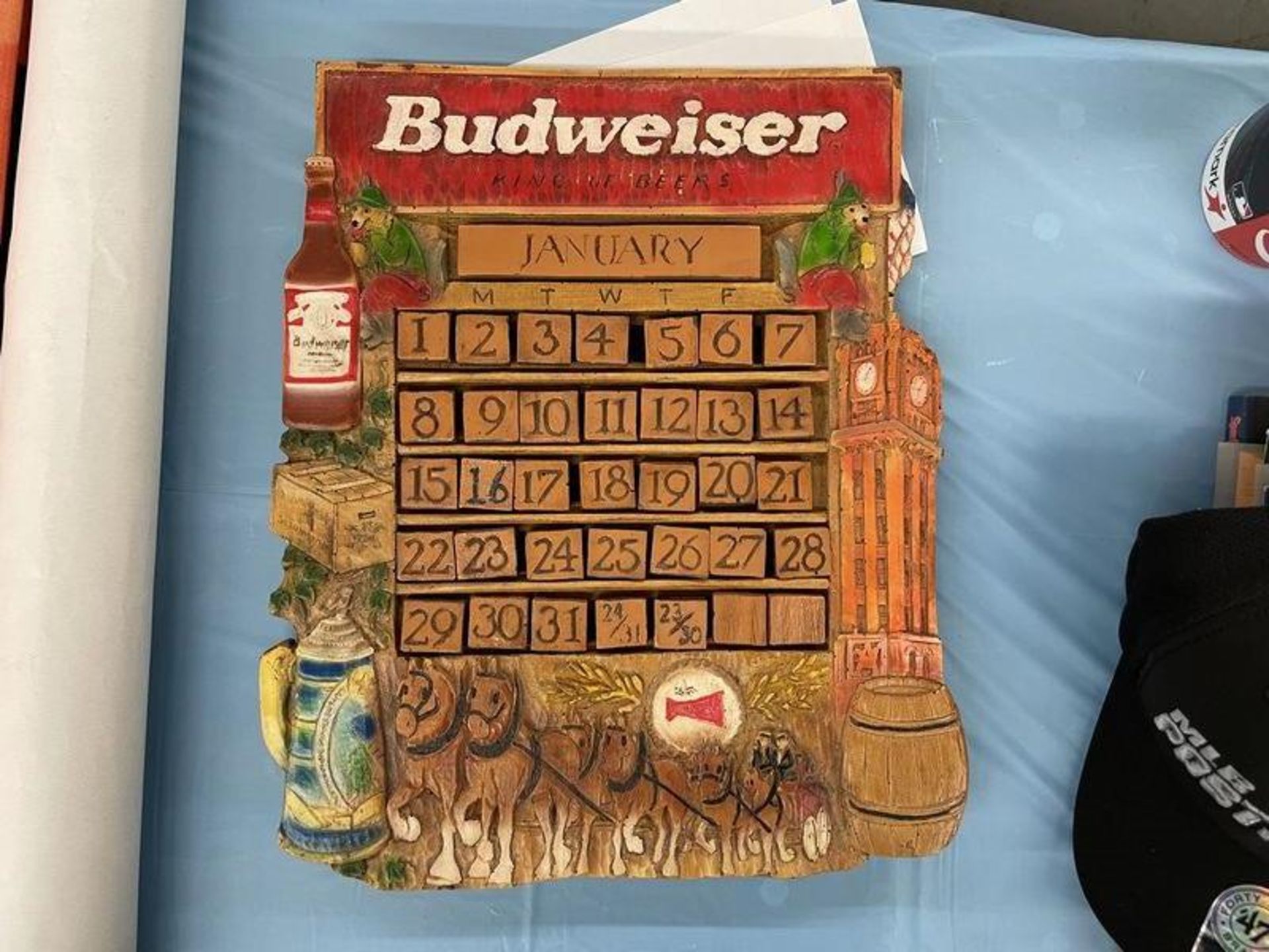 (Lot) Budweiser Engraved Calendar w/ Velcro Numbers and Months