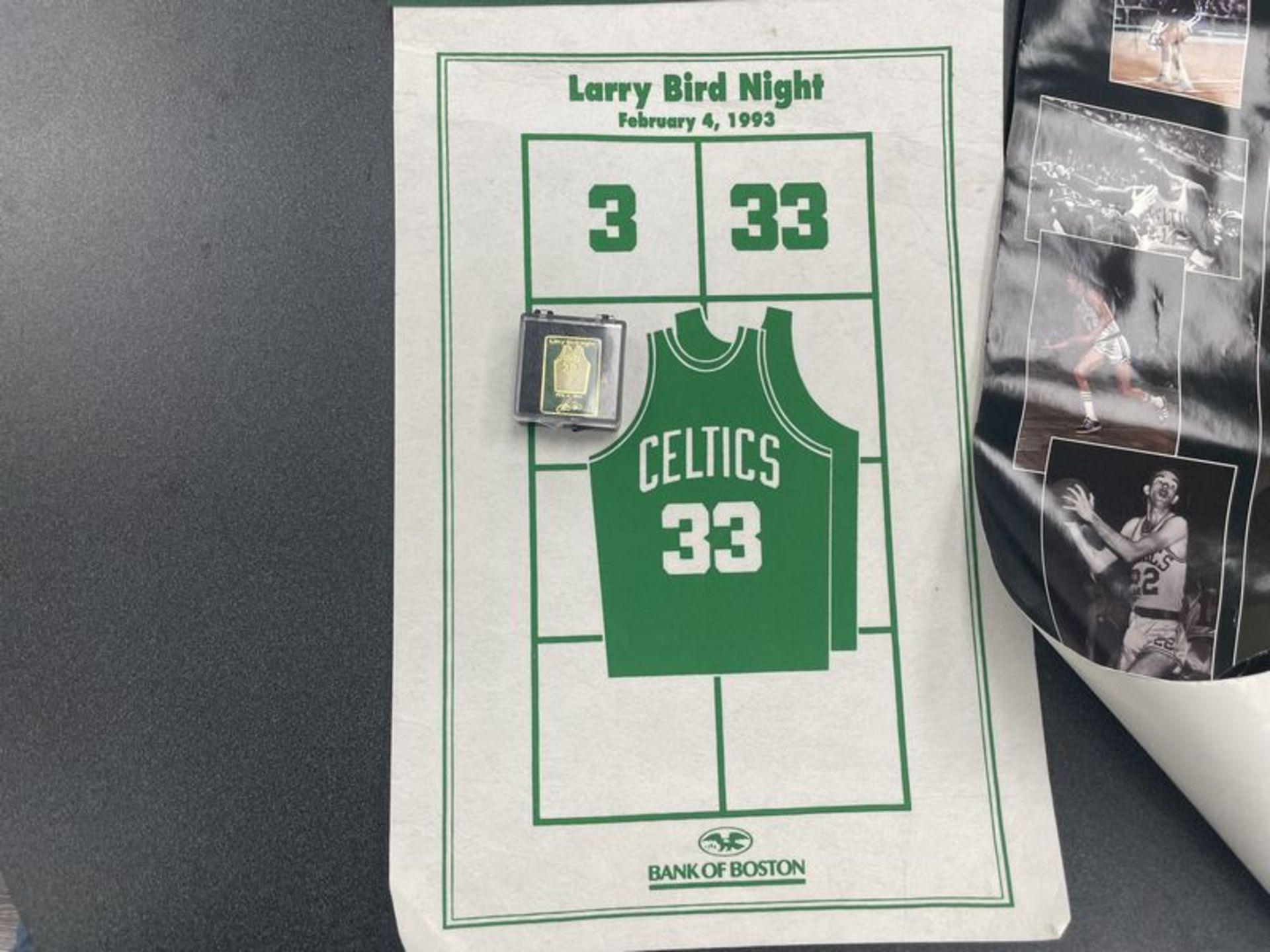 (Lot) Larry Bird c/o: Larry Bird Night Feb 4 1993 Commemorative Jersey Banner, Feb 3 1993 - Image 3 of 7