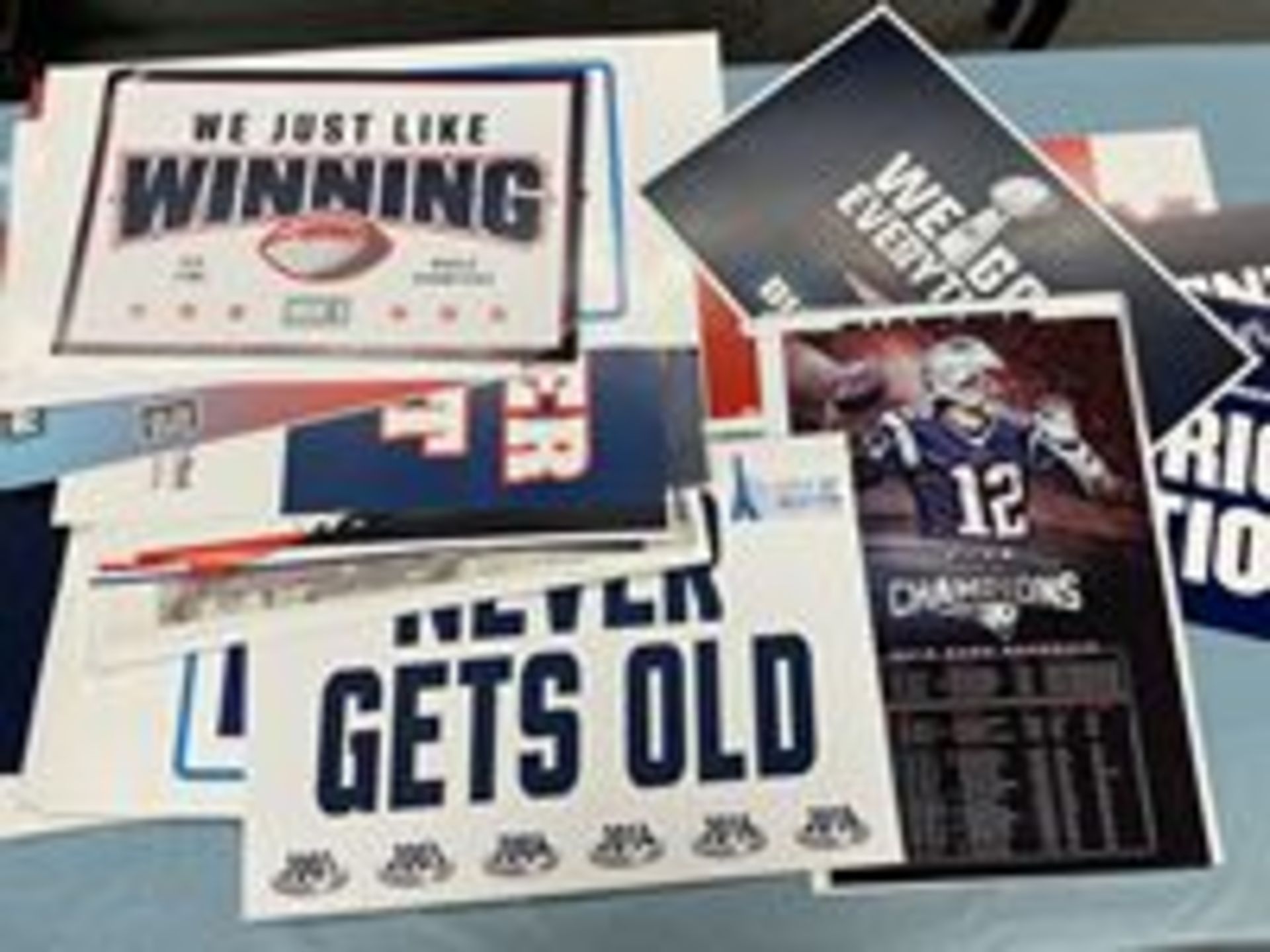 (Lot) Approx. (47) 2 Sided Patriots Championship Parade Signs