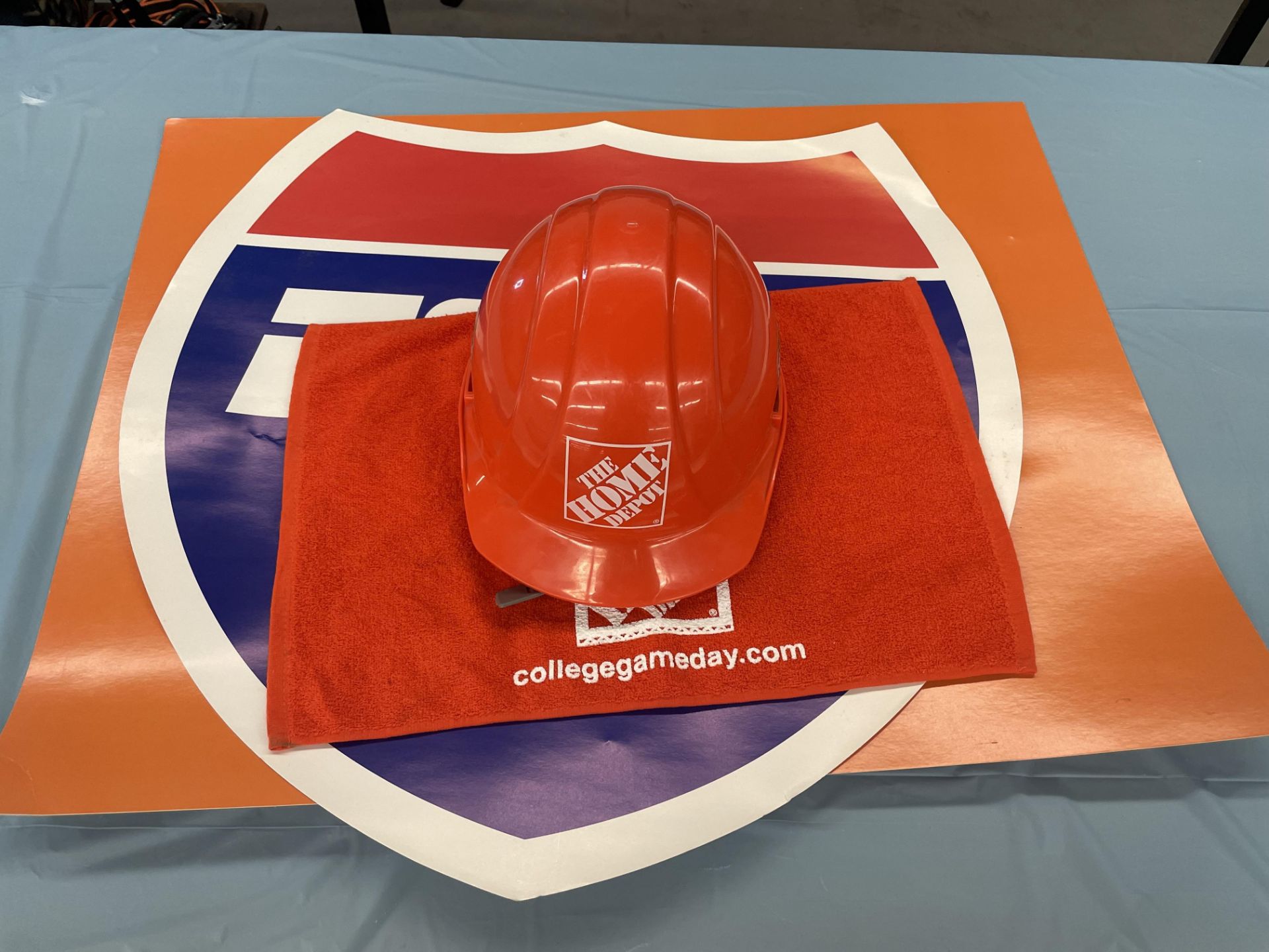(Lot) ESPN College Game Day Commemorative Signs, Towels & Hard Hat