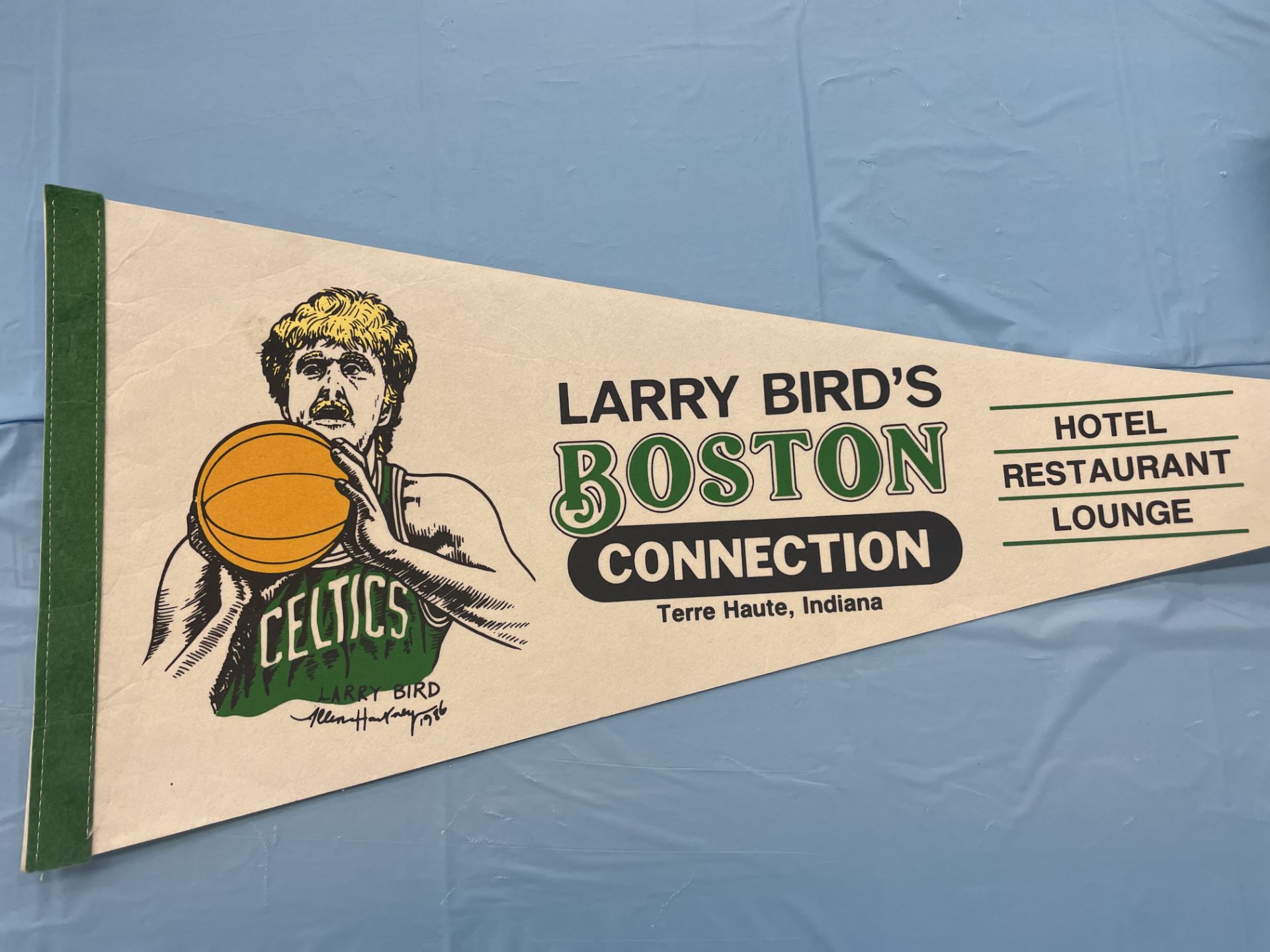 (Lot) Larry Bird c/o: Wheaties Box tape on box , Boston Connection Pennant, International Herald - Image 7 of 7