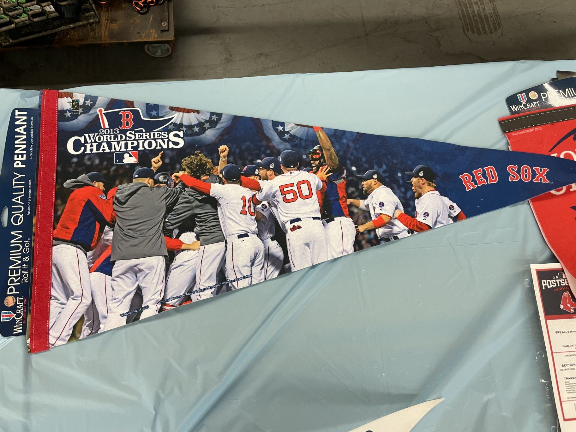 (Lot) Red Sox c/o: 8 time World Series Champions Premium Banner, 2004 David Ortiz Wheaties Box, 2013 - Image 4 of 6