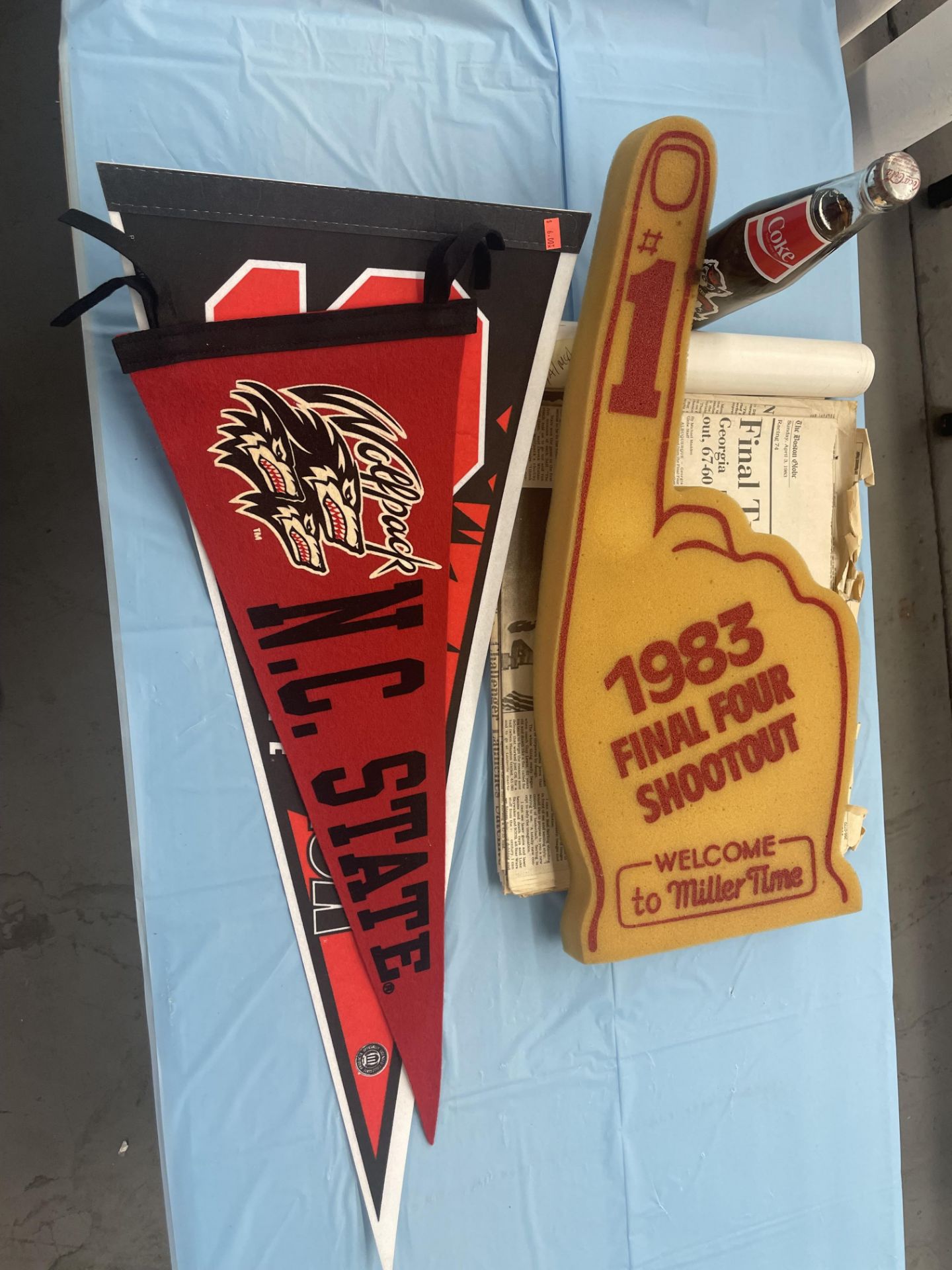 (Lot) NC State Basketball NCAA Championship, (2) Premium Wolfpack Pennant 1983 Final 4 Shootout