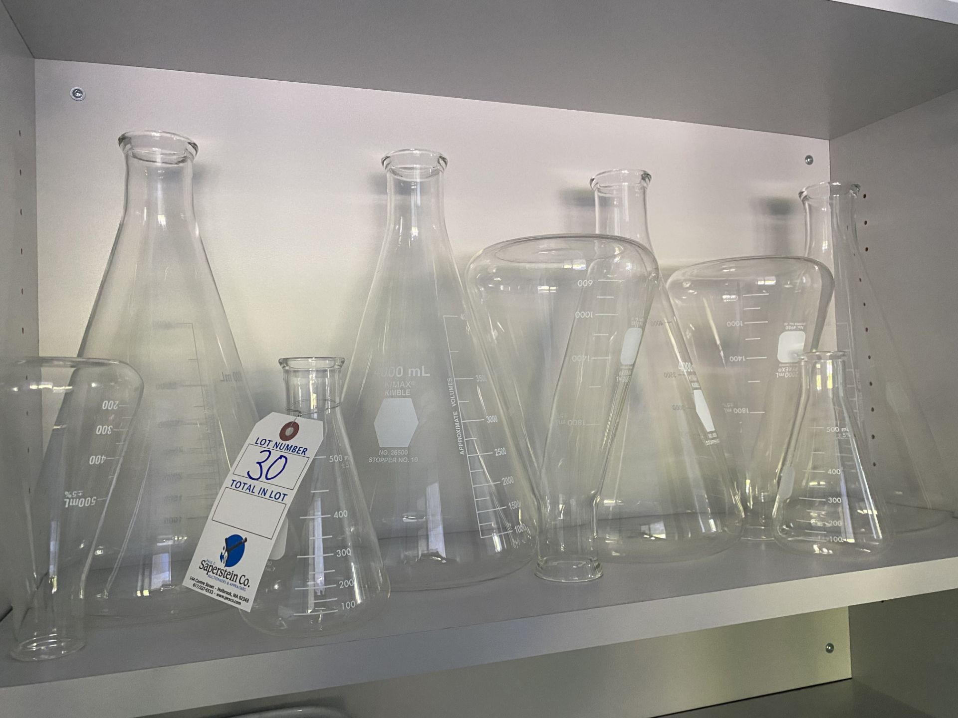 {LOT} Asst Lab Glassware -- Beakers, Flasks & Test Tubes in (2) Full Cabinets