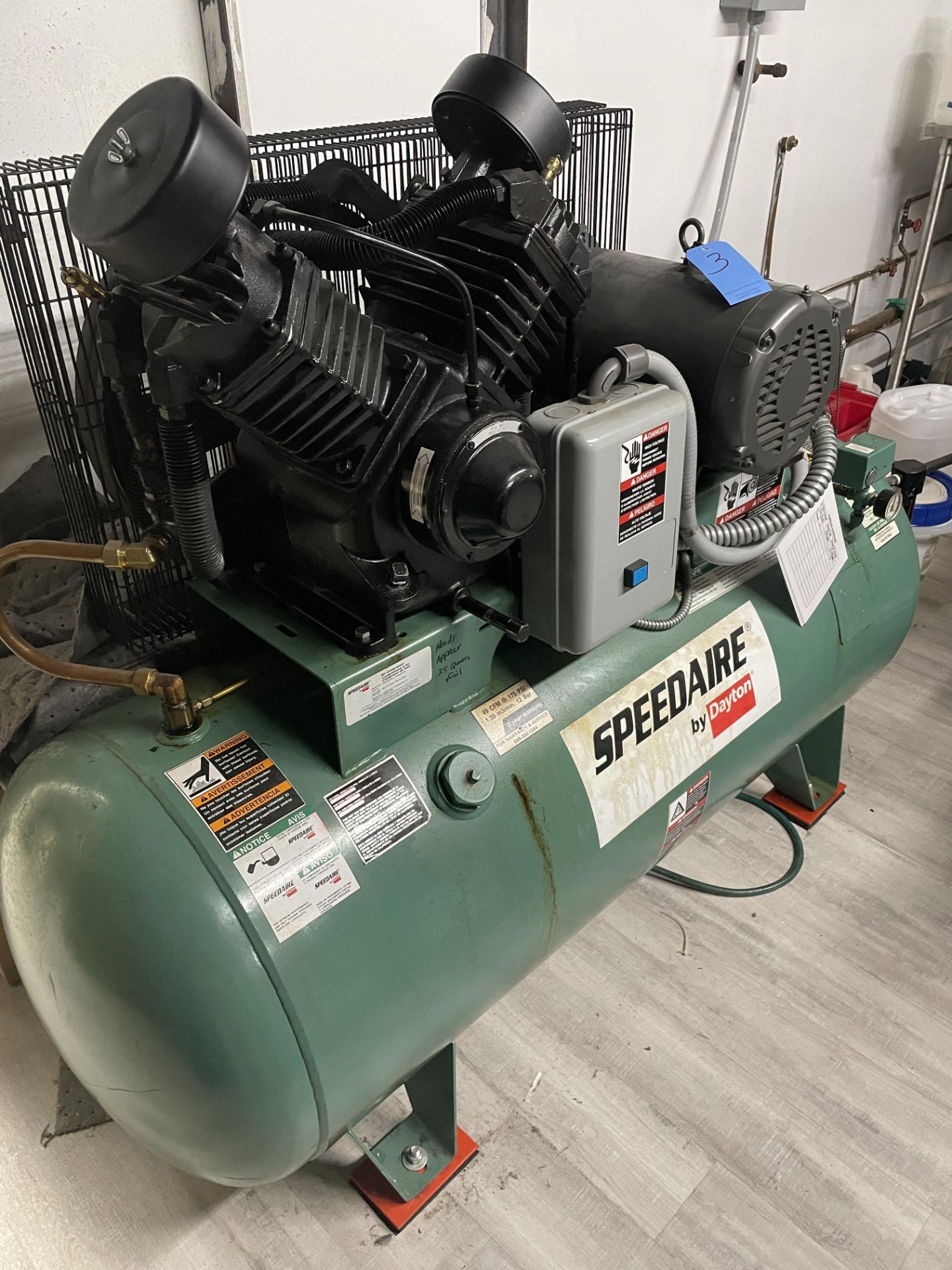 Dayton Speedaire 120 Gallon Horizontal Air Compressor, 15HP, 3 Phase, 200V, 49CFM @ 175psi (TO BE