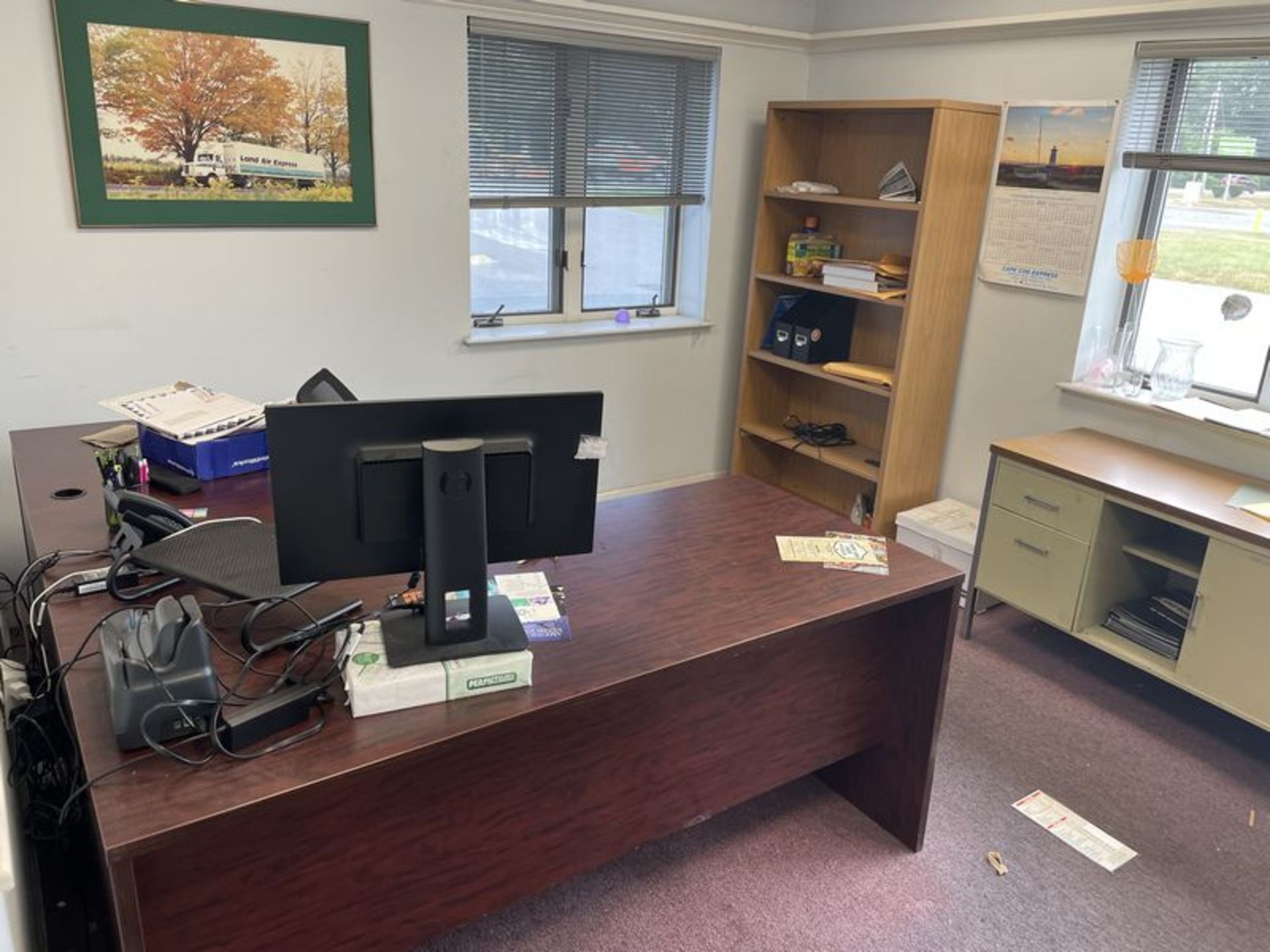 (Lot) in Main Office C/O: Desks, Shelves, Files Cabs. Chairs, Monitors, Printers, Office Supplies,