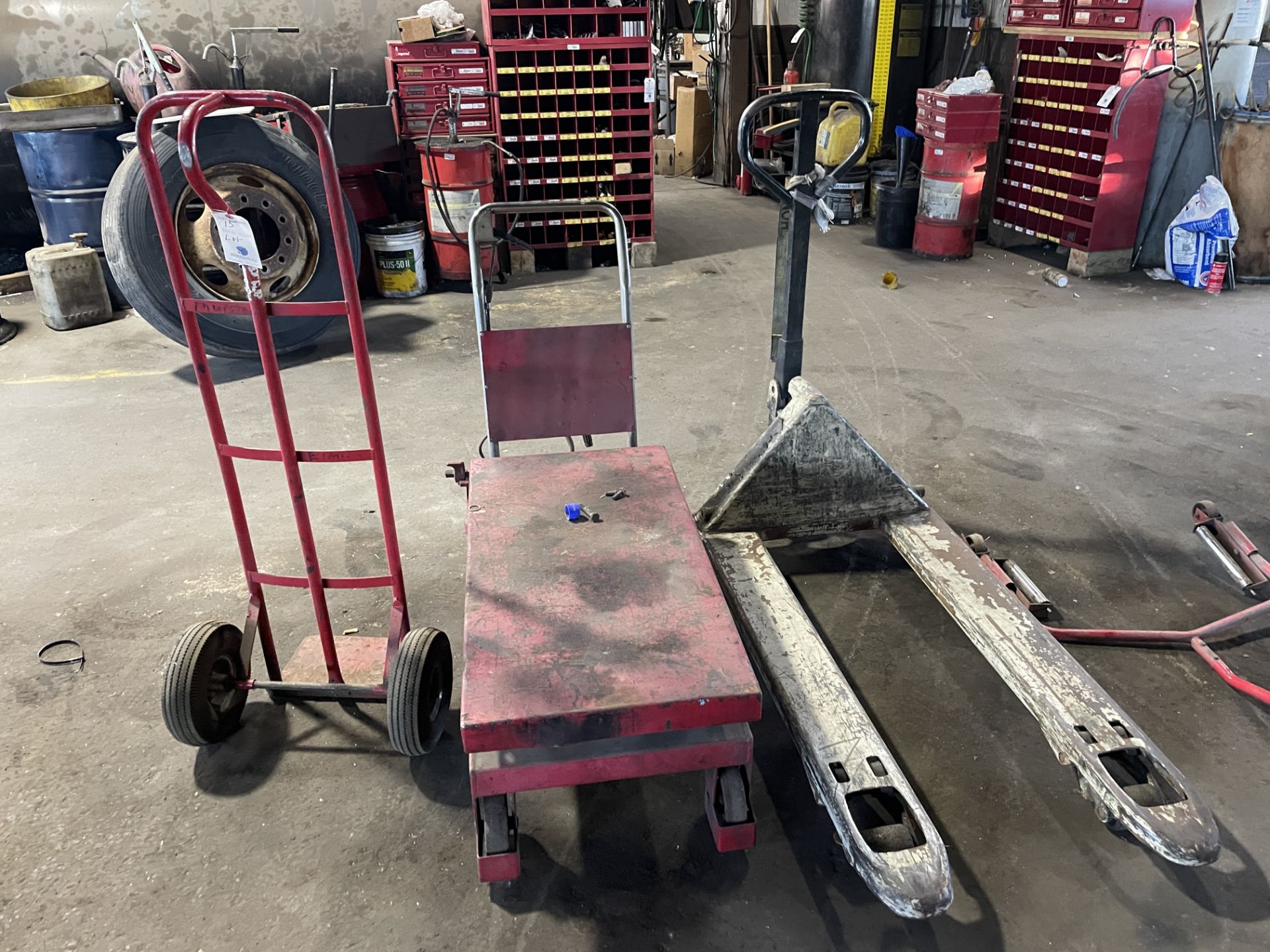 {LOT} Hydraulic Lift Table, Crown Pallet Jack & Hand Truck