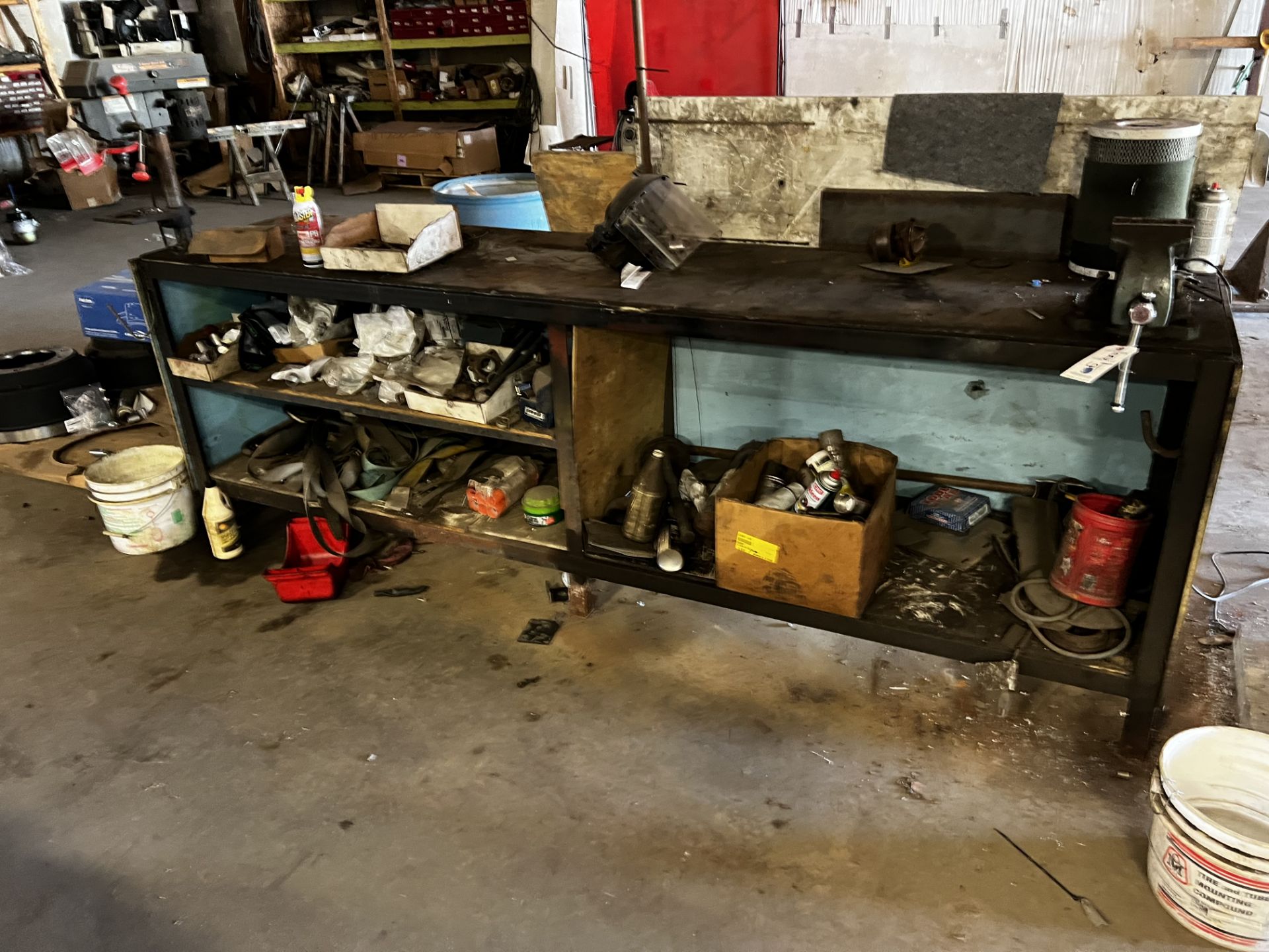 {LOT} - Bench w/Vise & Drill Press