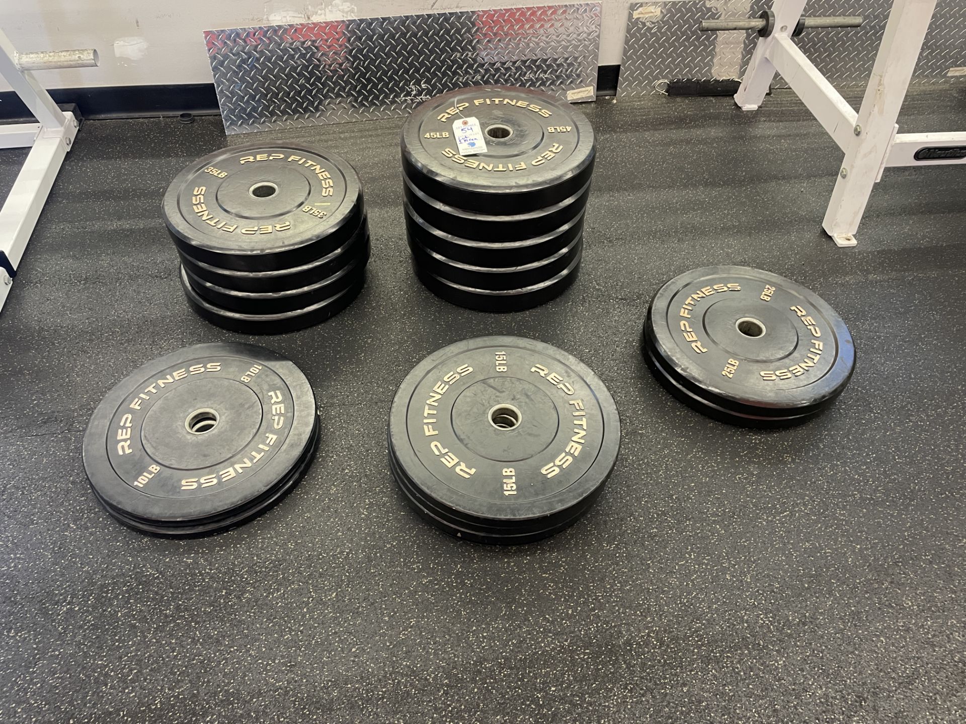 495 Pounds Total of REP Fitness Rubber Coated Weight Plates (5) 45 lb., (4) 35 Lb., (2) 25 Lb., (